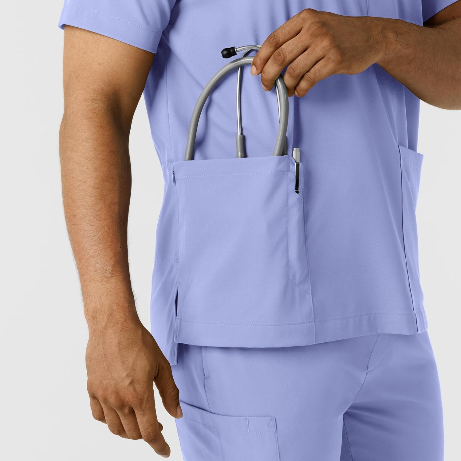 image:imageWink Boundless Mens Multi Pocket VNeck Scrub TopCeil Blue