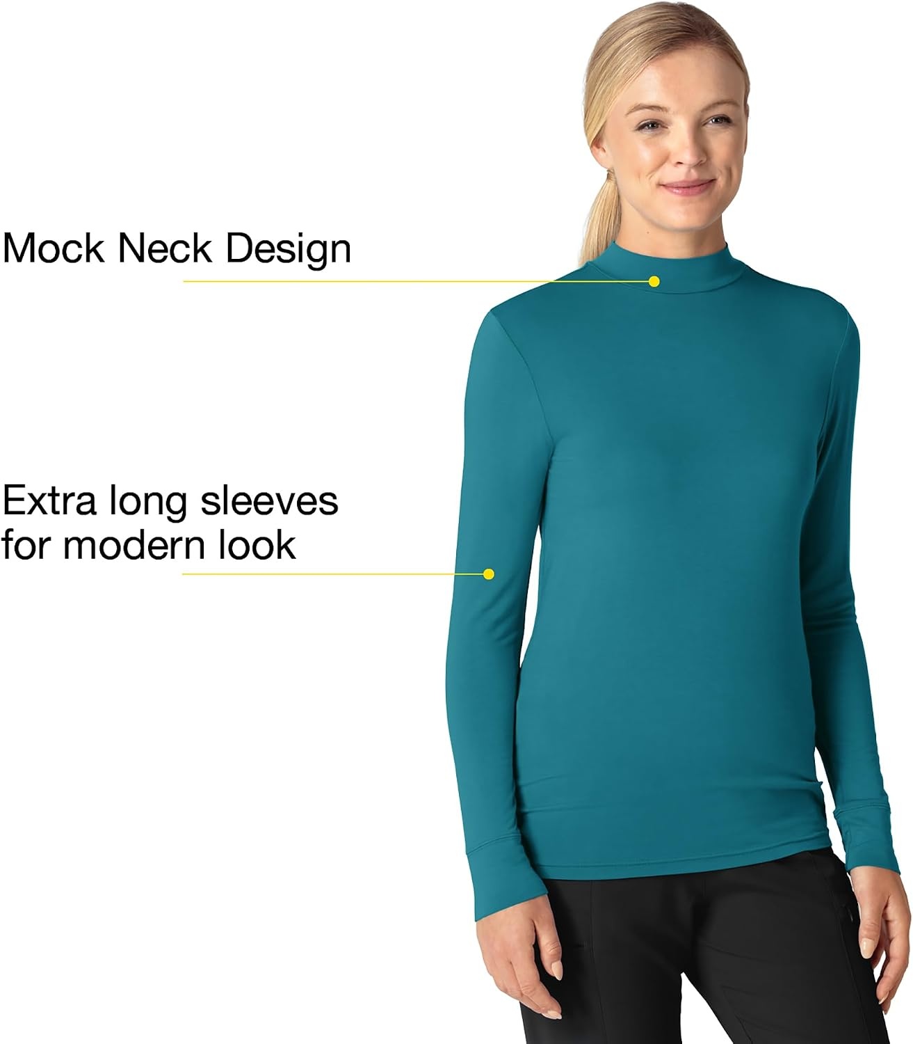 image:imageWink Layers Womens Long Sleeve Mock Neck Silky TeeBay Blue