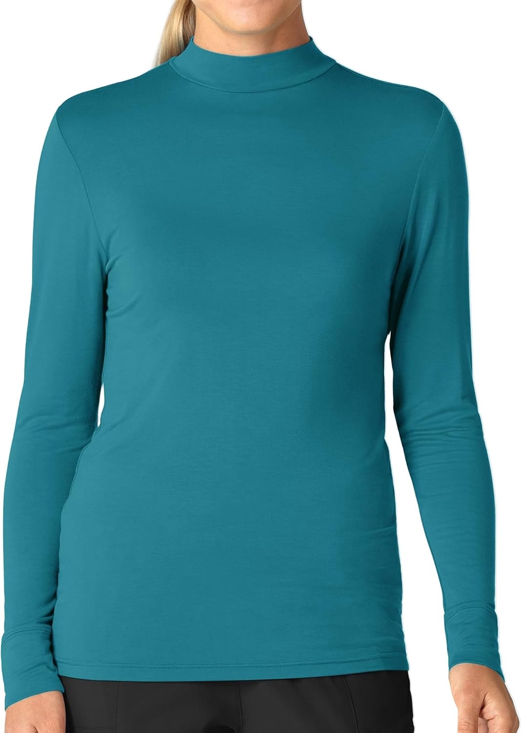 image:imageWink Layers Womens Long Sleeve Mock Neck Silky TeeBay Blue