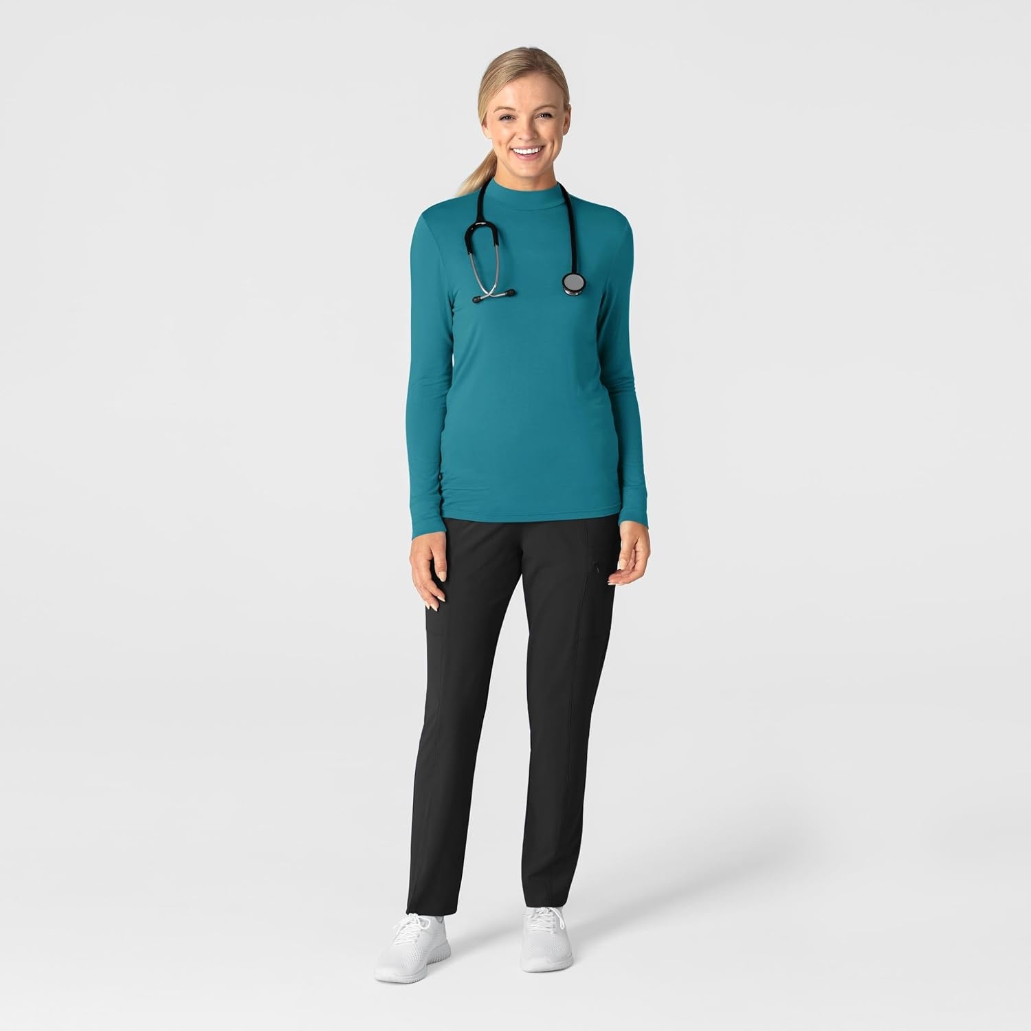 image:imageWink Layers Womens Long Sleeve Mock Neck Silky TeeBay Blue