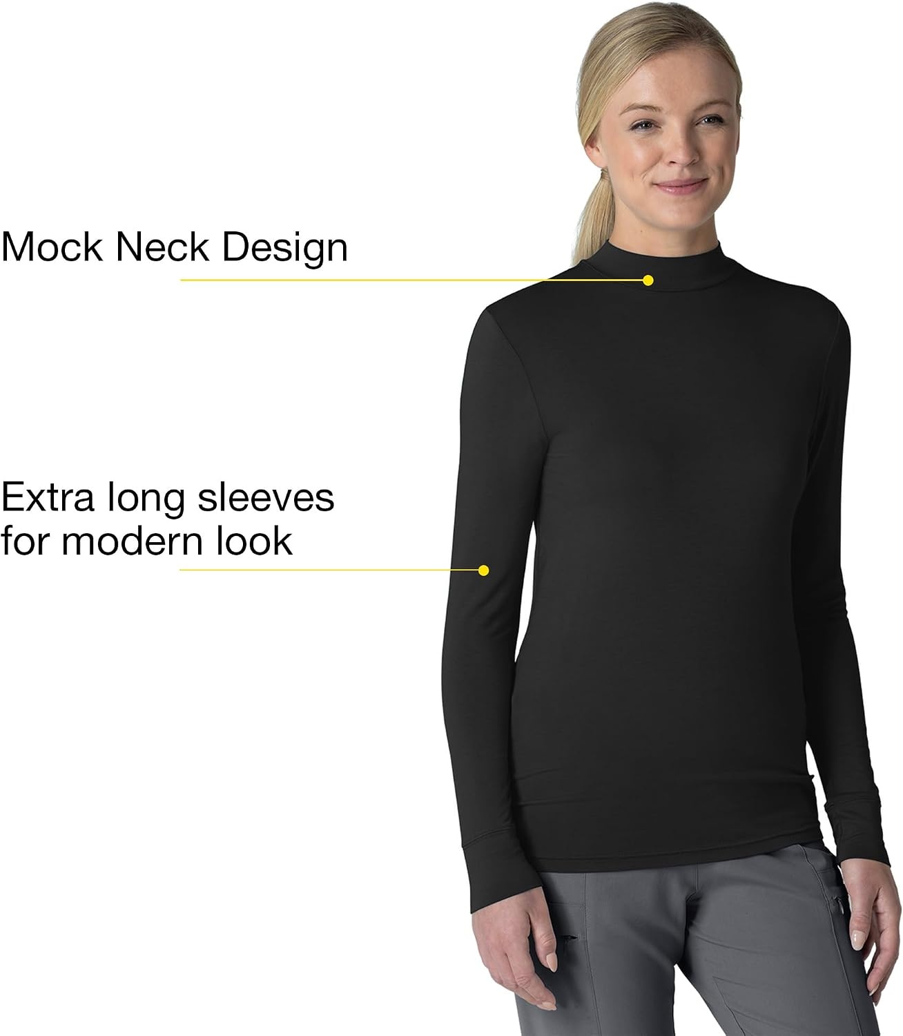 image:imageWink Layers Womens Long Sleeve Mock Neck Silky TeeBlack