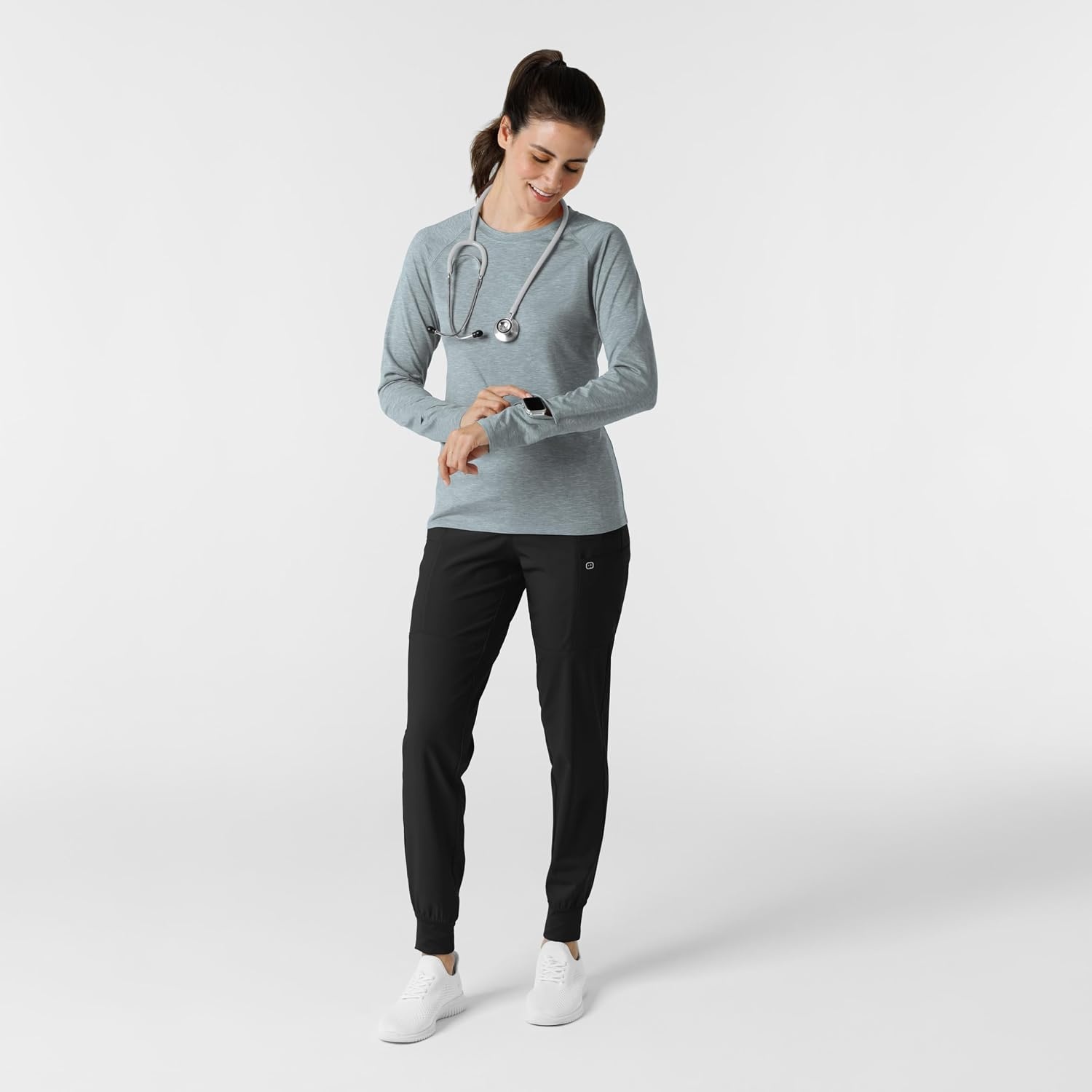 image:imageWink Layers Womens Watch Window Long Sleeve Underscrub TopGrey Heather