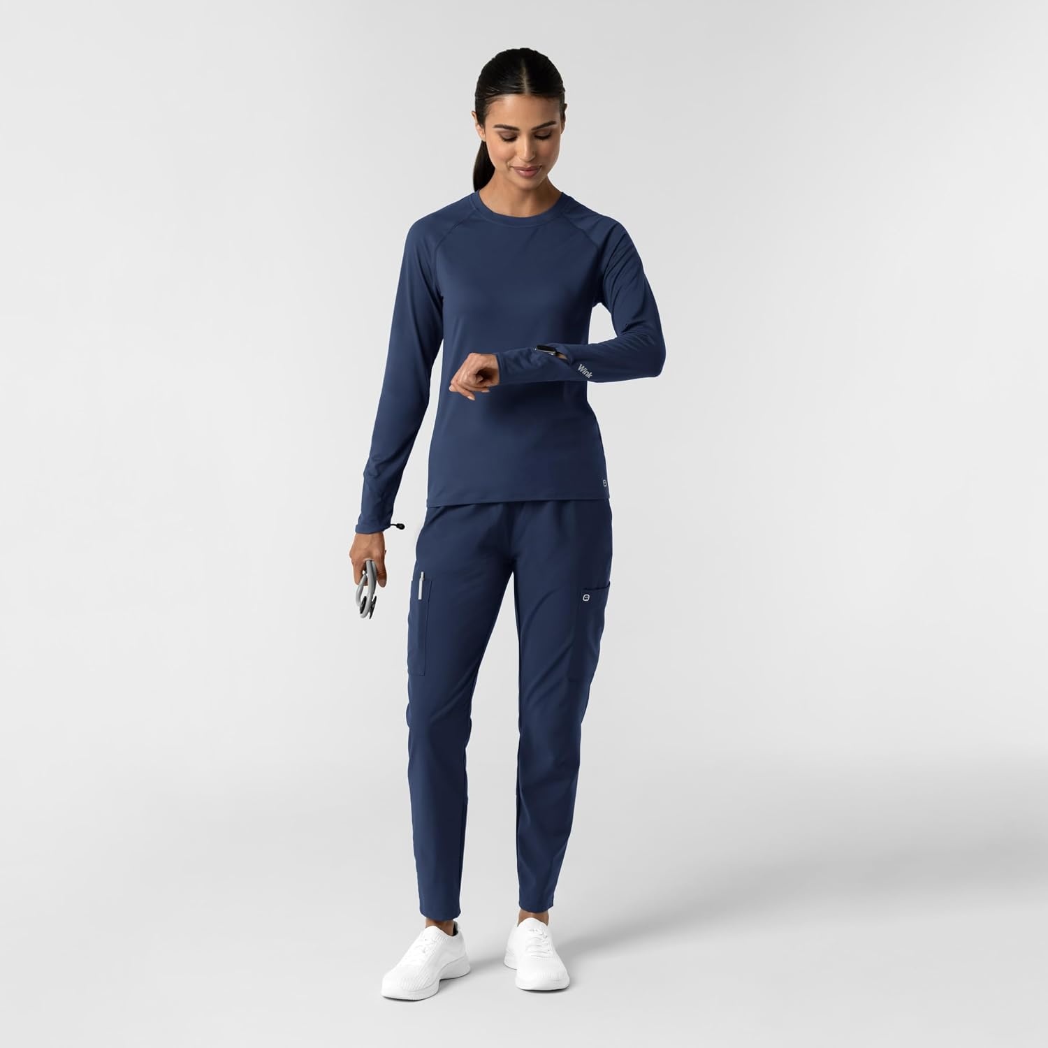 image:imageWink Layers Womens Watch Window Long Sleeve Underscrub TopNavy