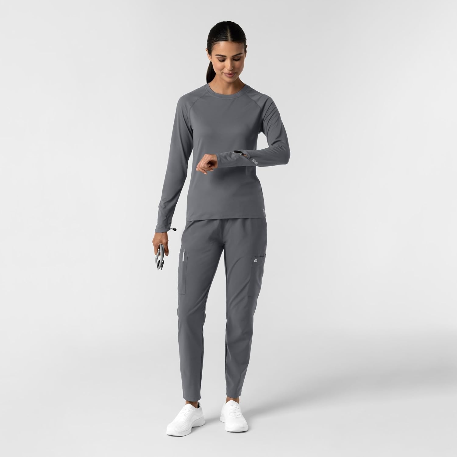 image:imageWink Layers Womens Watch Window Long Sleeve Underscrub TopPewter