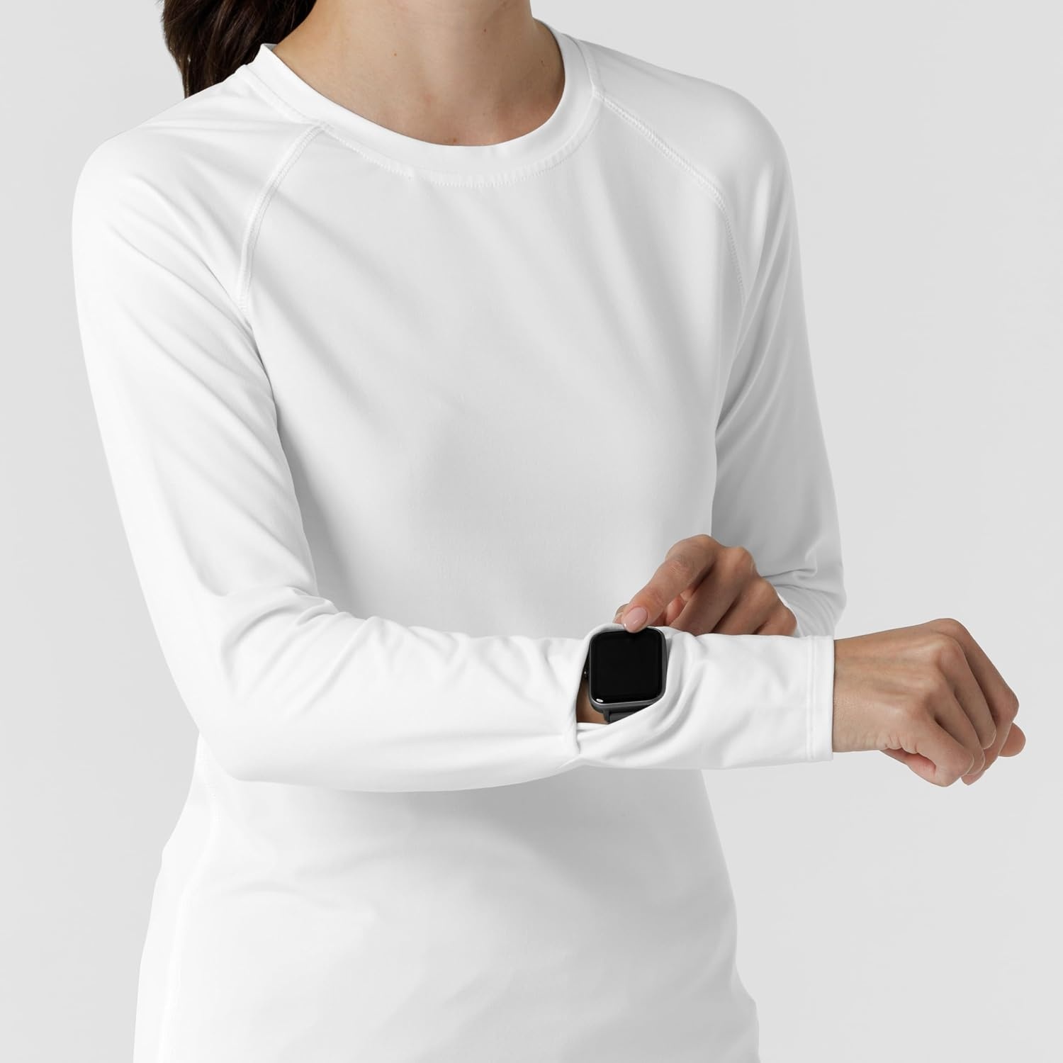 image:imageWink Layers Womens Watch Window Long Sleeve Underscrub TopWhite