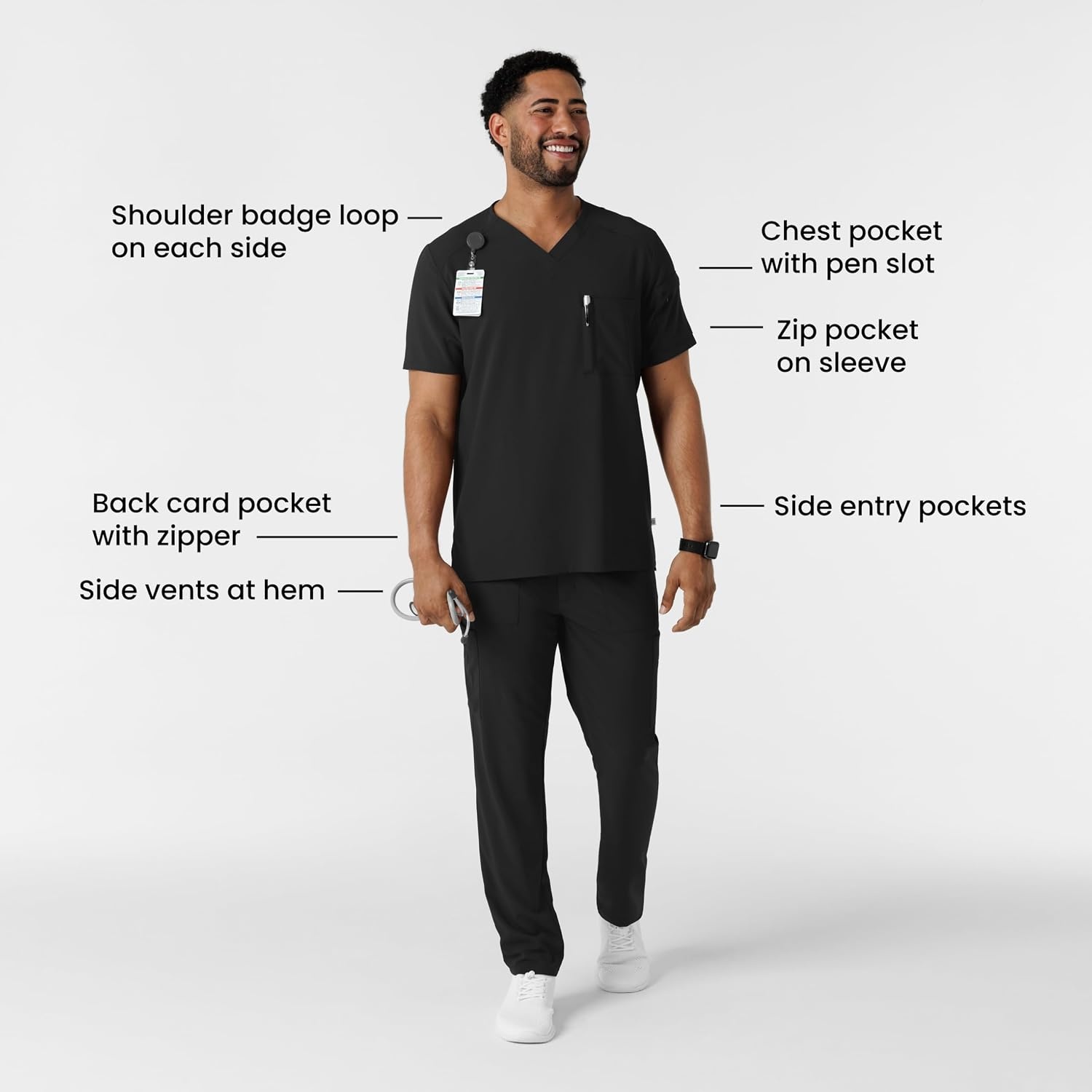 image:imageWink Renew Mens VNeck 5 Pocket Scrub TopBlack