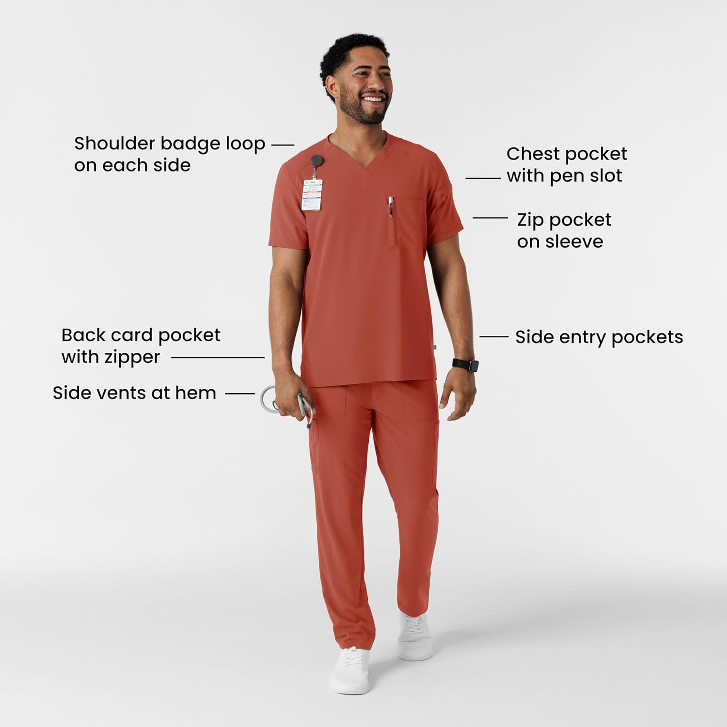 image:imageWink Renew Mens VNeck 5 Pocket Scrub TopMineral Red