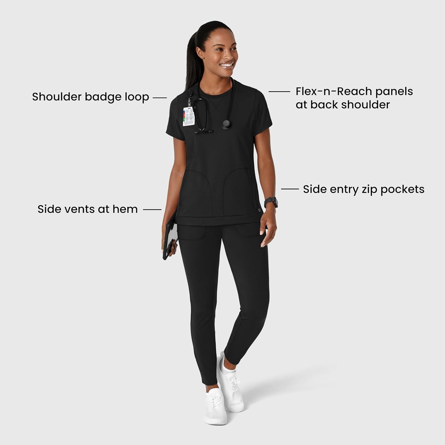 image:imageWink Renew Womens FlexnReach Crew Neck Scrub TopBlack
