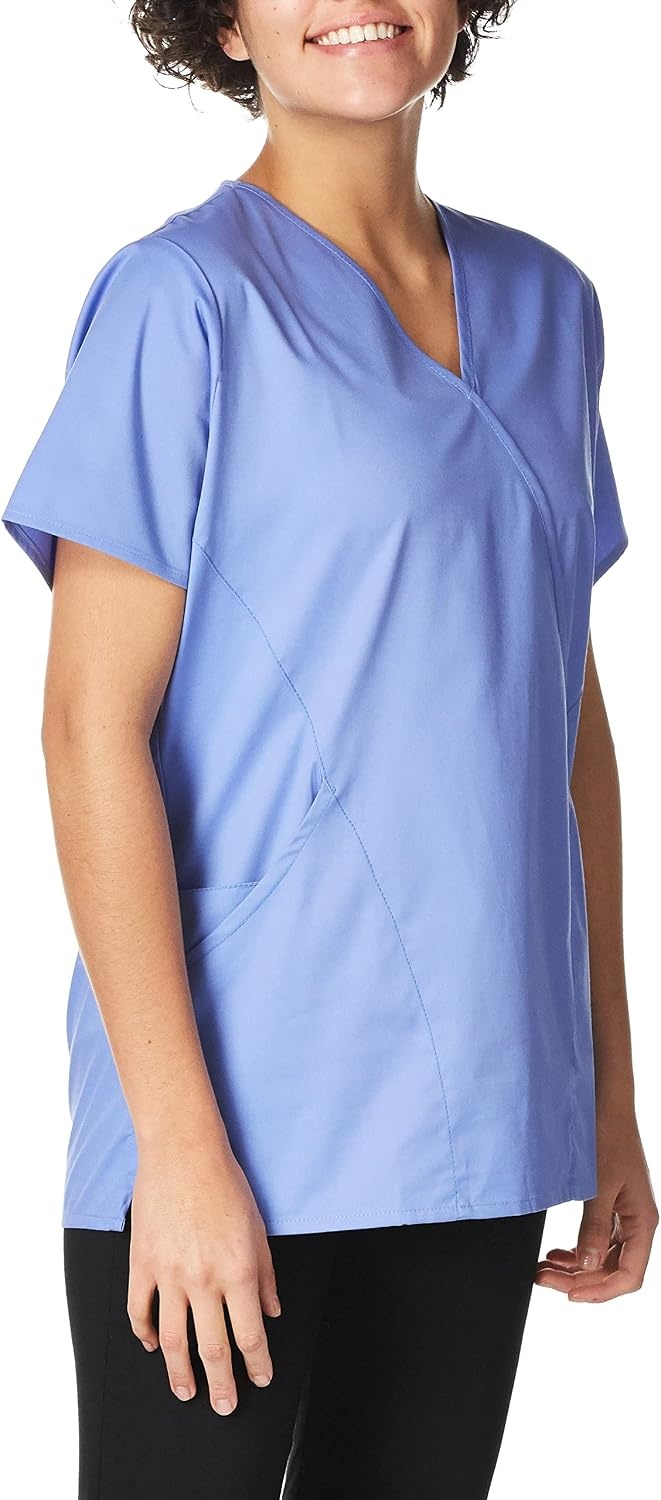 image:imageWink W123 Womens Mock Wrap Scrub TopCeil Blue
