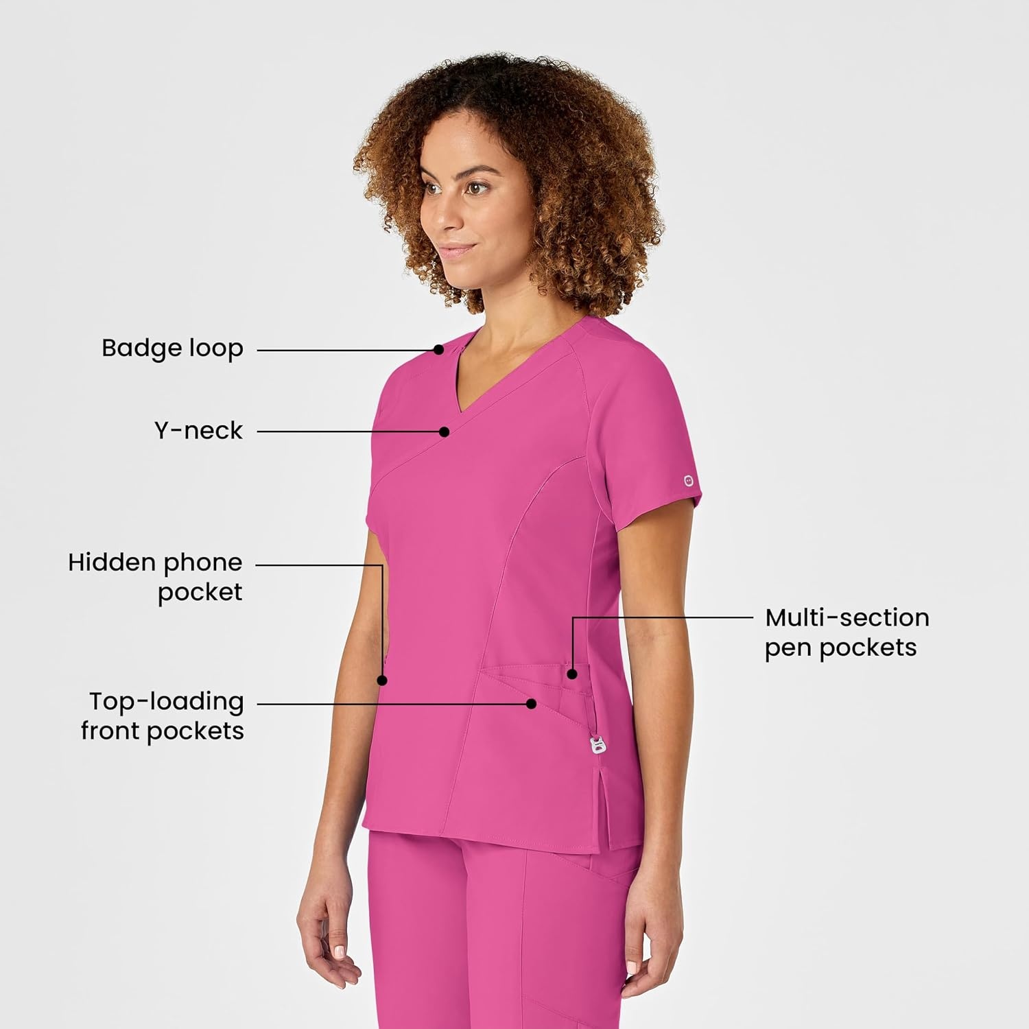 image:imageWink W123 Womens Mock Wrap Scrub TopHot Pink