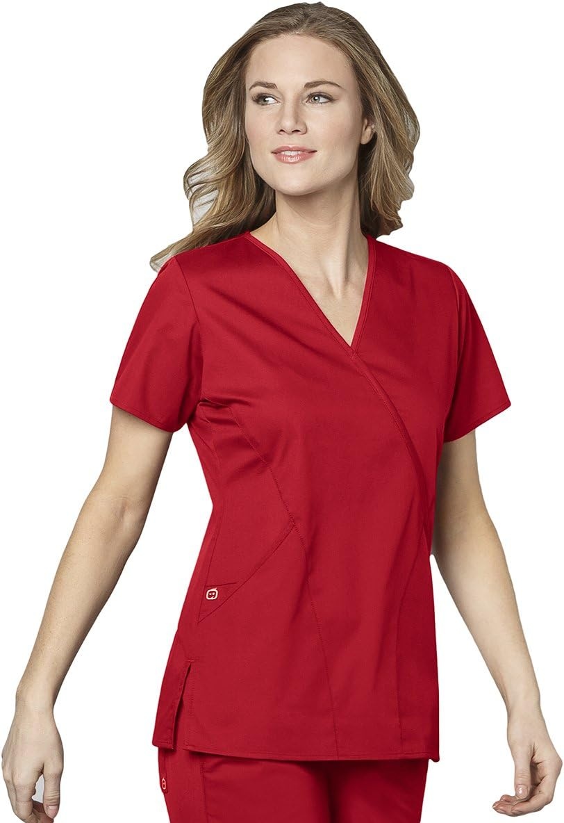image:imageWink W123 Womens Mock Wrap Scrub TopRed