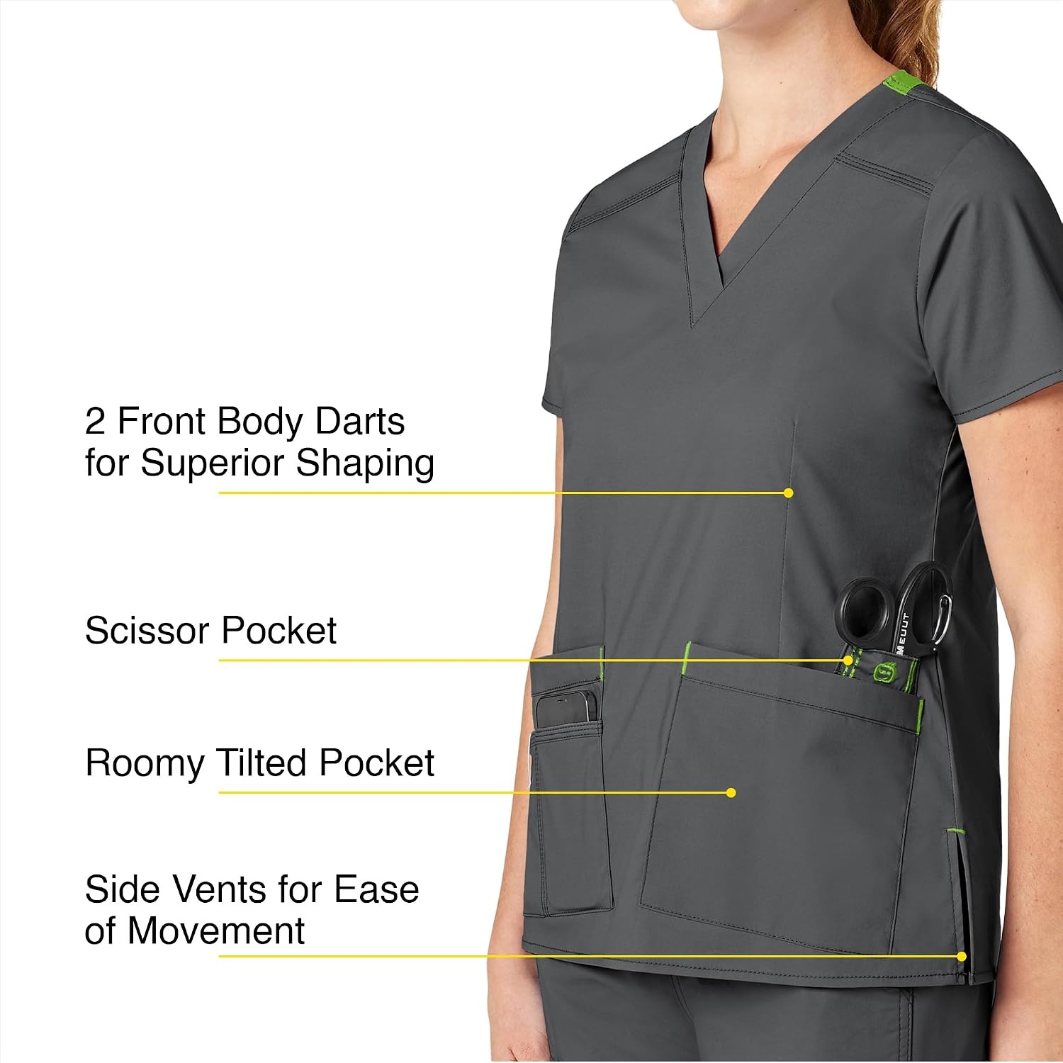 image:imageWink WonderFLEX Womens Verity VNeck Scrub TopCharcoal