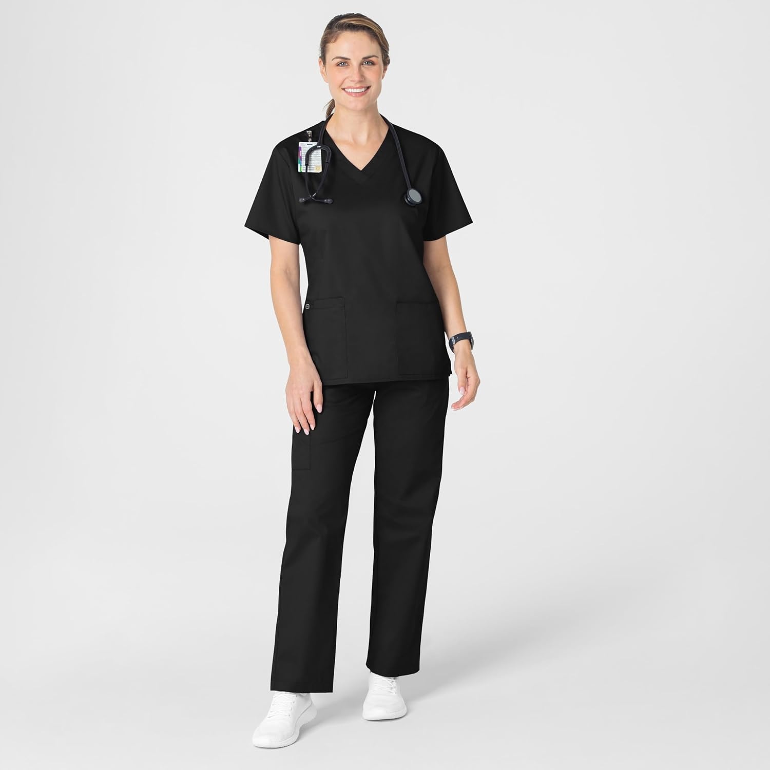 image:imageWink WonderWORK Womens VNeck Scrub Top Black 2XS