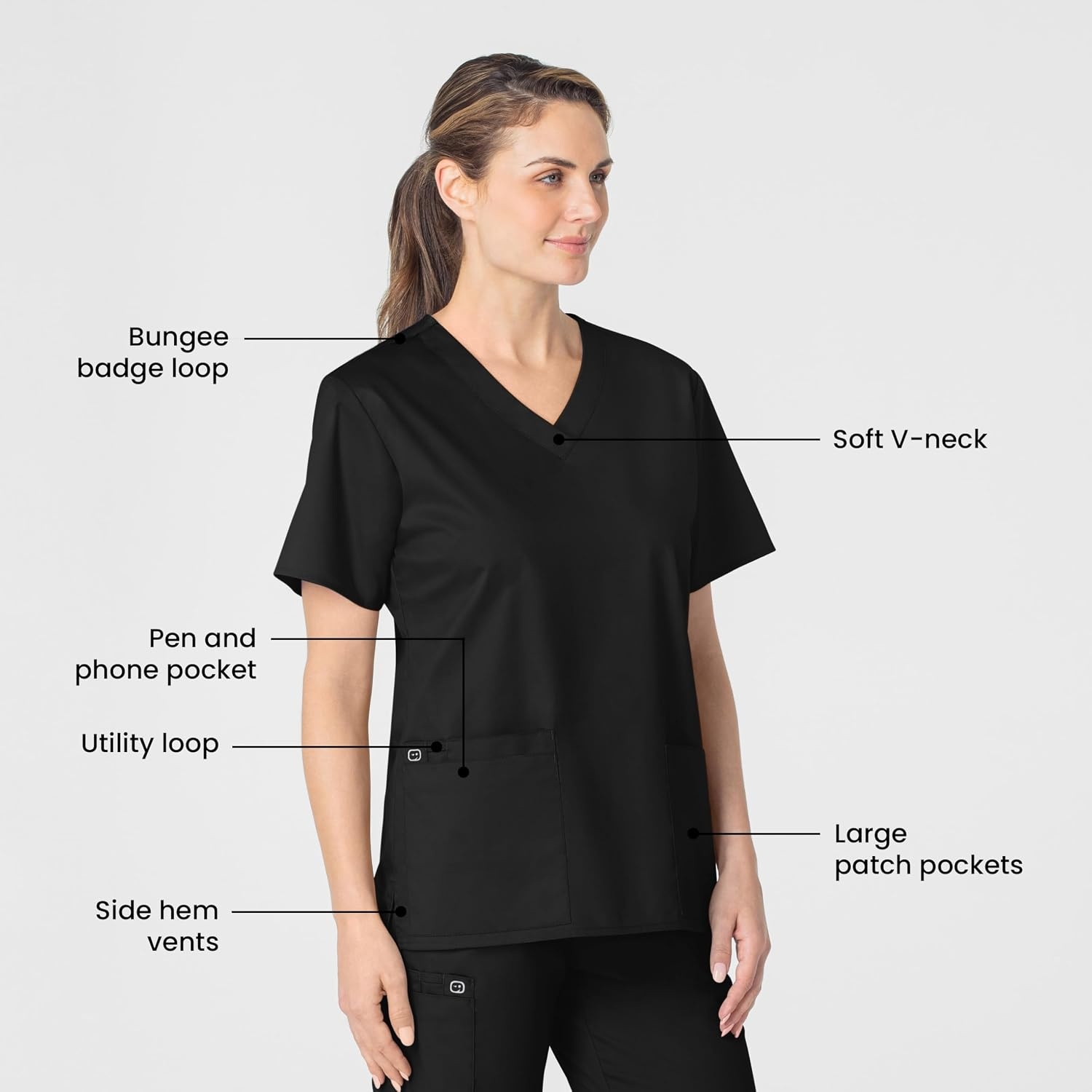 image:imageWink WonderWORK Womens VNeck Scrub Top Black 2XS