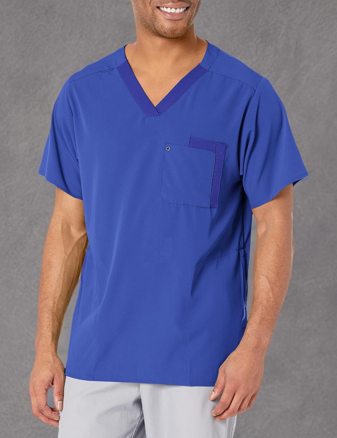 image:imageWonderWink Mens Knit Panel VNeck Top Medical Scrubs Shirt Galaxy Blue Medium US