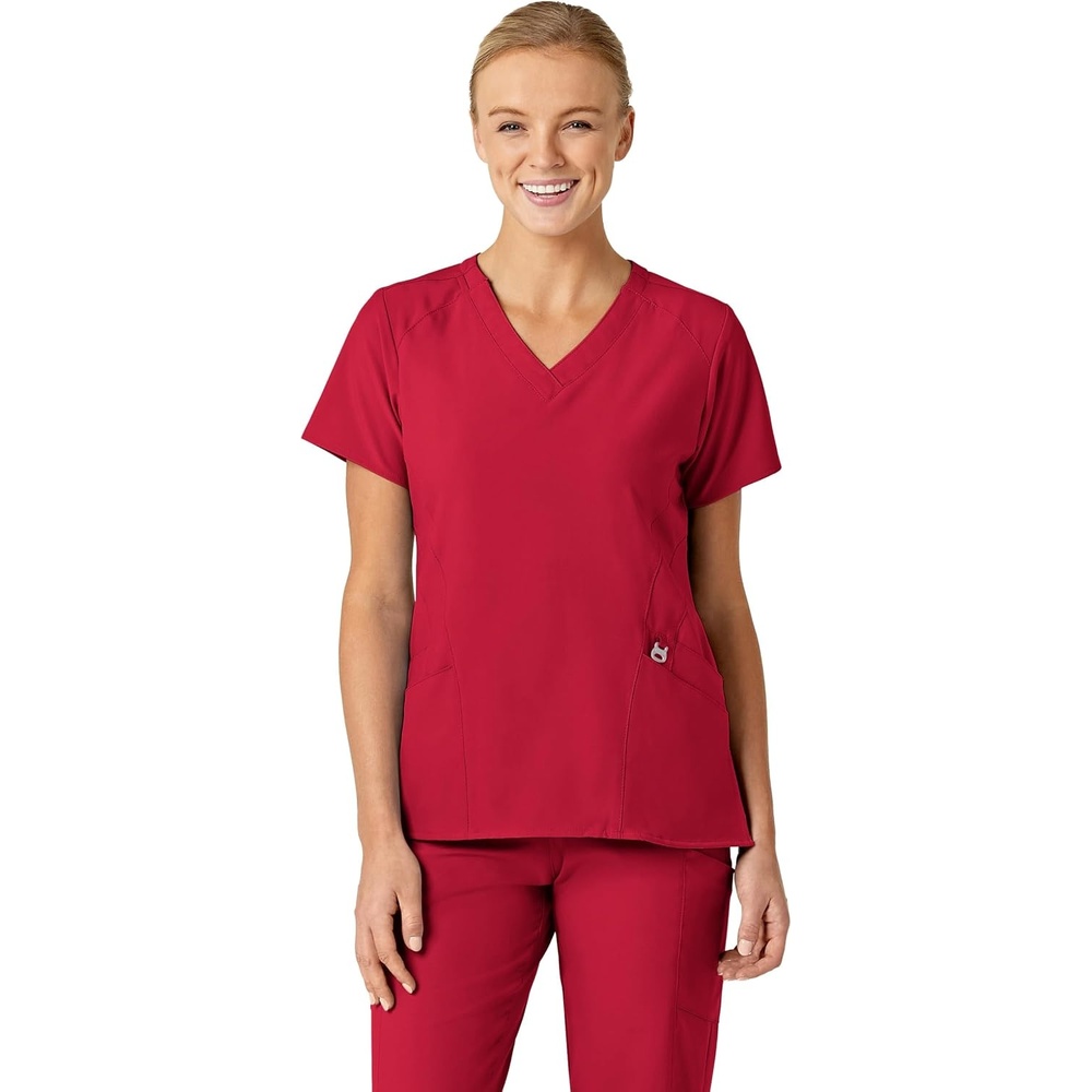 image:imageWonderWink W123 Womens Stylized VNeck Scrub Top Red 1X