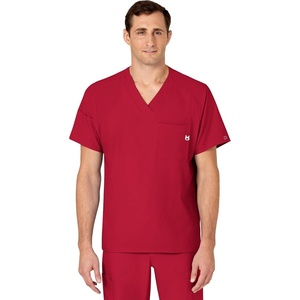 WINK W123 Men’s V-Neck Scrub Top(Red)