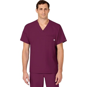 WINK W123 Men’s V-Neck Scrub Top(Wine)