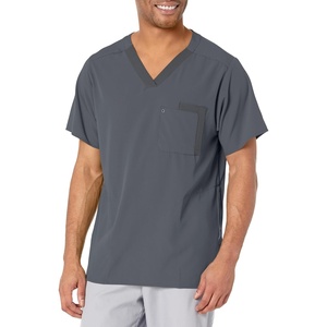 WonderWink Mens Knit Panel V-Neck Scrub Top, Pewter, L