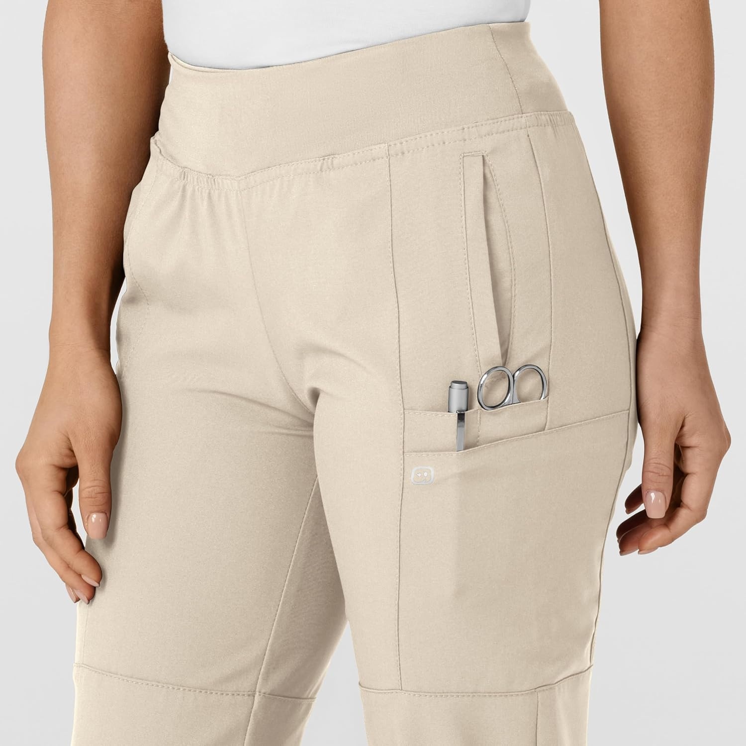 image:imageWINK Scrubs for Women W123 Comfort Waist Cargo Joggers Pants with 8 PocketsKhaki