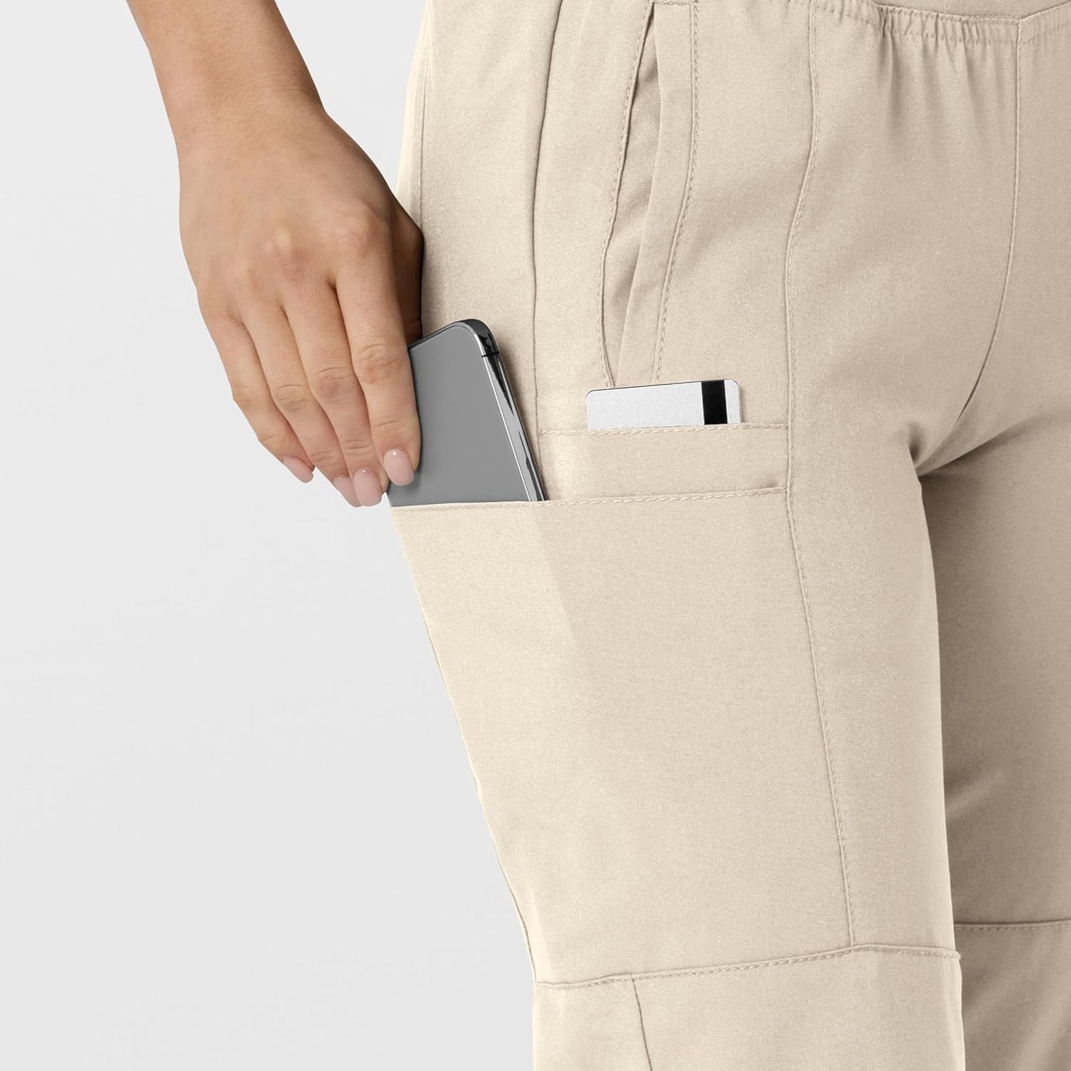 image:imageWINK Scrubs for Women W123 Comfort Waist Cargo Joggers Pants with 8 PocketsKhaki