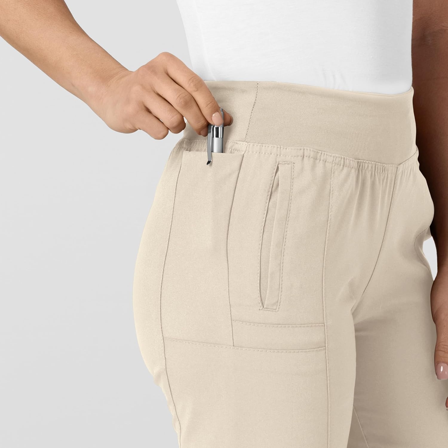 image:imageWINK Scrubs for Women W123 Comfort Waist Cargo Joggers Pants with 8 PocketsKhaki