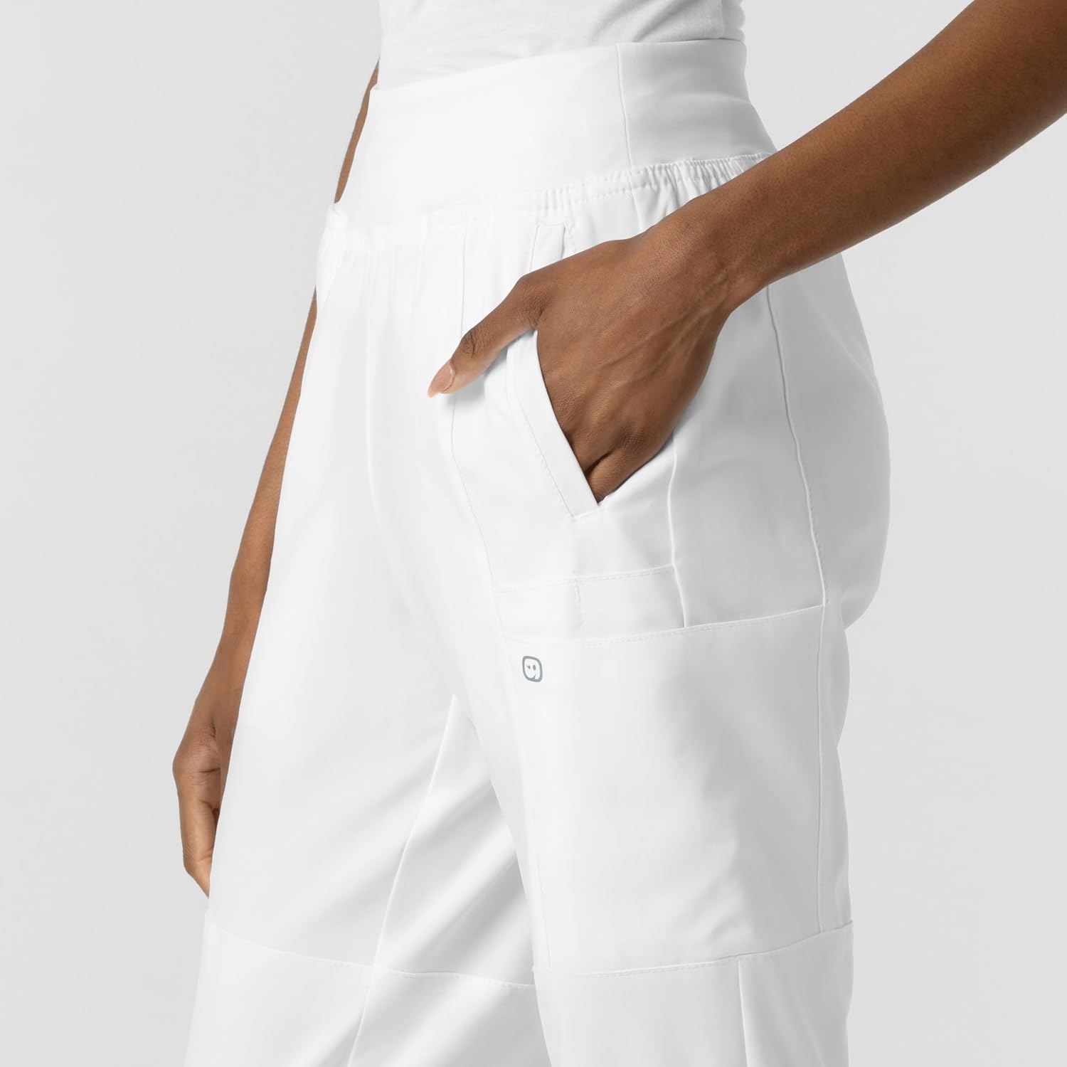 image:imageWINK Scrubs for Women W123 Comfort Waist Cargo Joggers Pants with 8 PocketsWhite