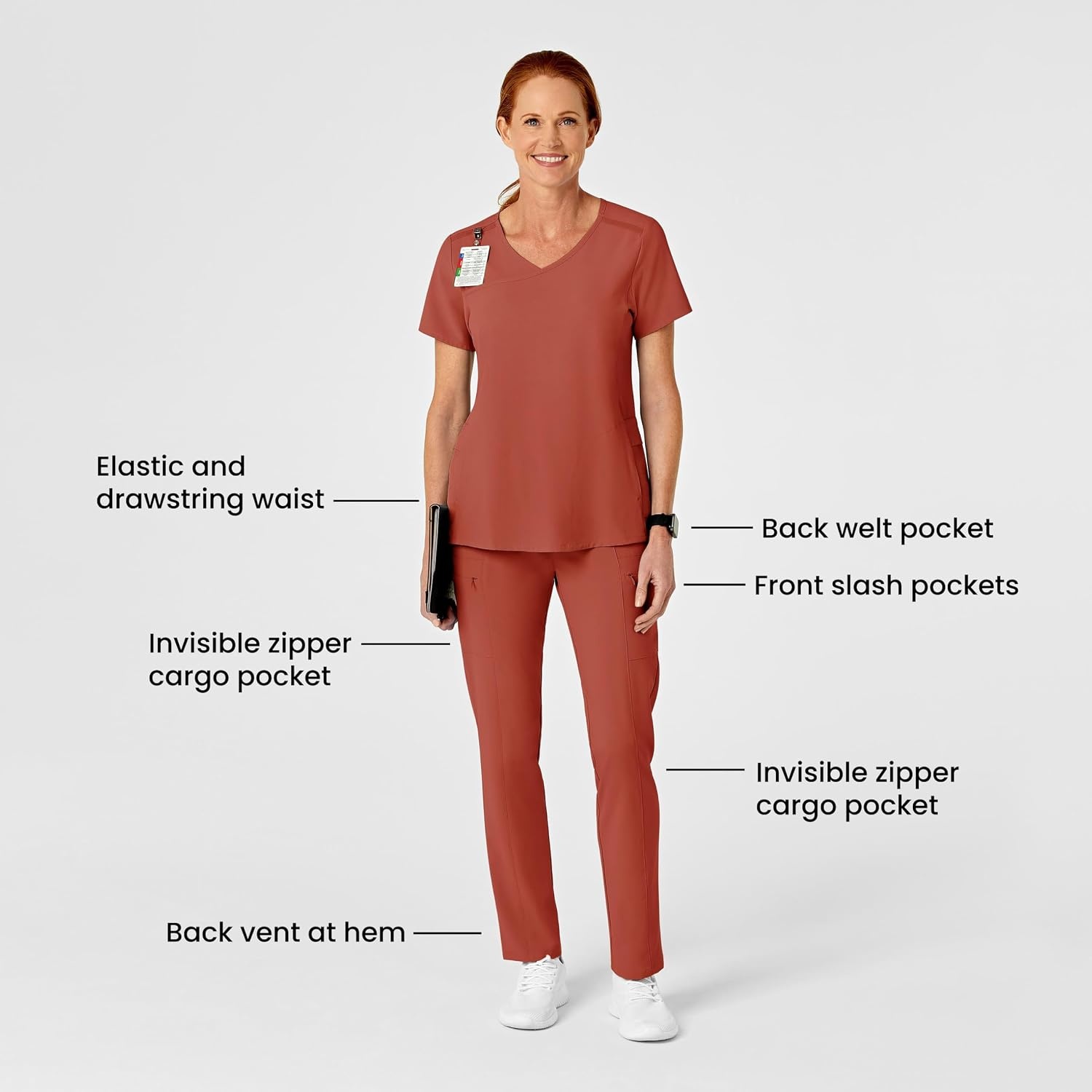 image:imageWink Renew Womens High Waist Slim Leg Scrub PantMineral Red