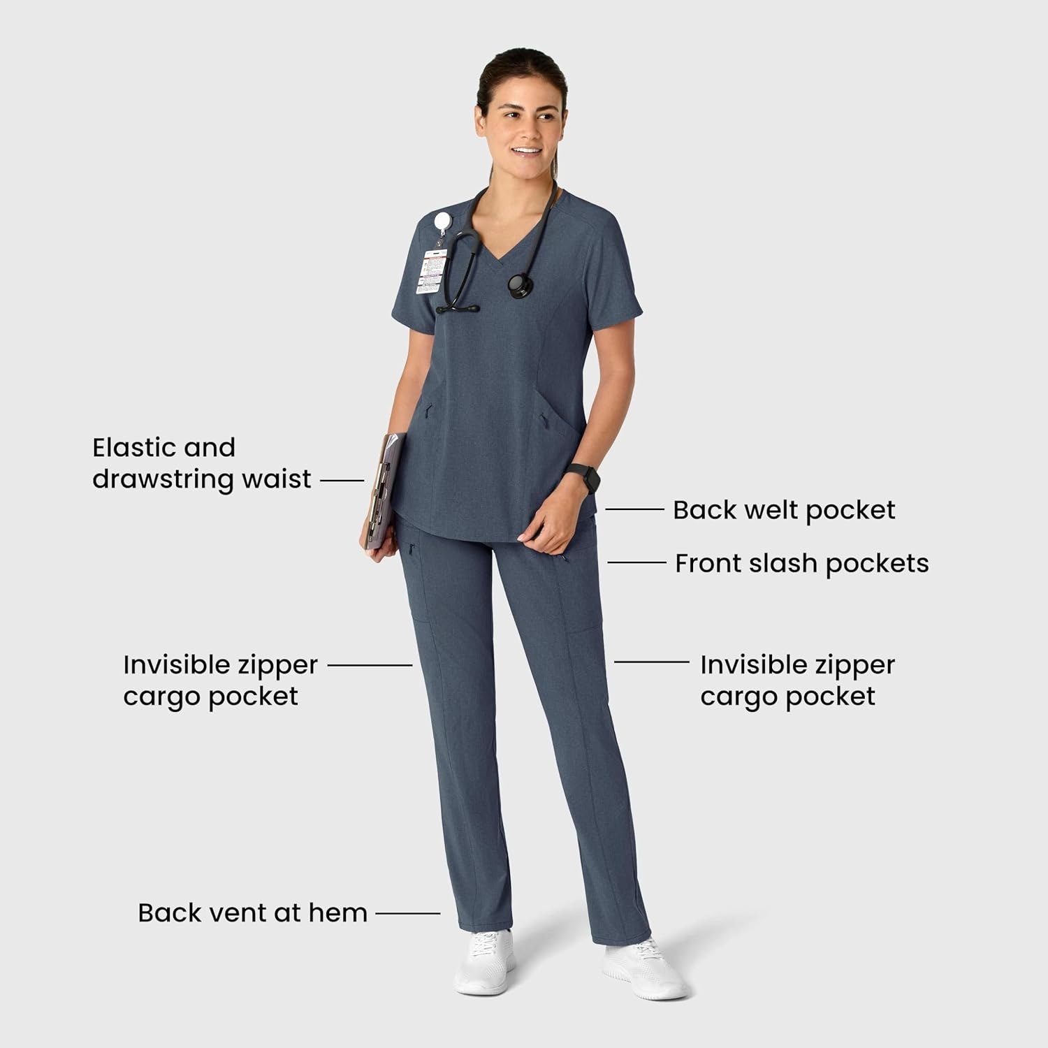 image:imageWink Renew Womens High Waist Slim Leg Scrub PantNavy Heather