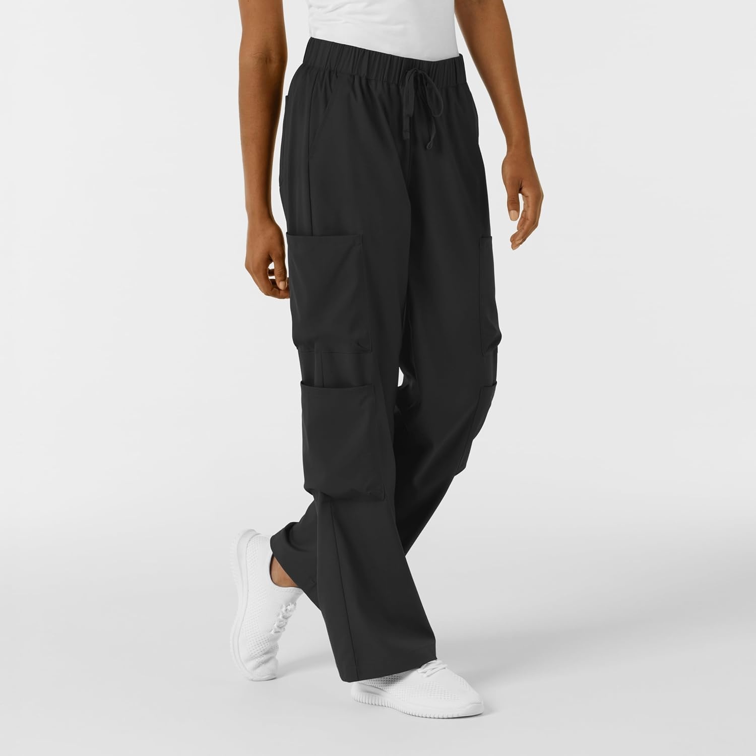 image:imageWink Scrubs for Women Boundless Classic Wide Leg Cargo Pants with Full Drawstring and 8 PocketsBlack