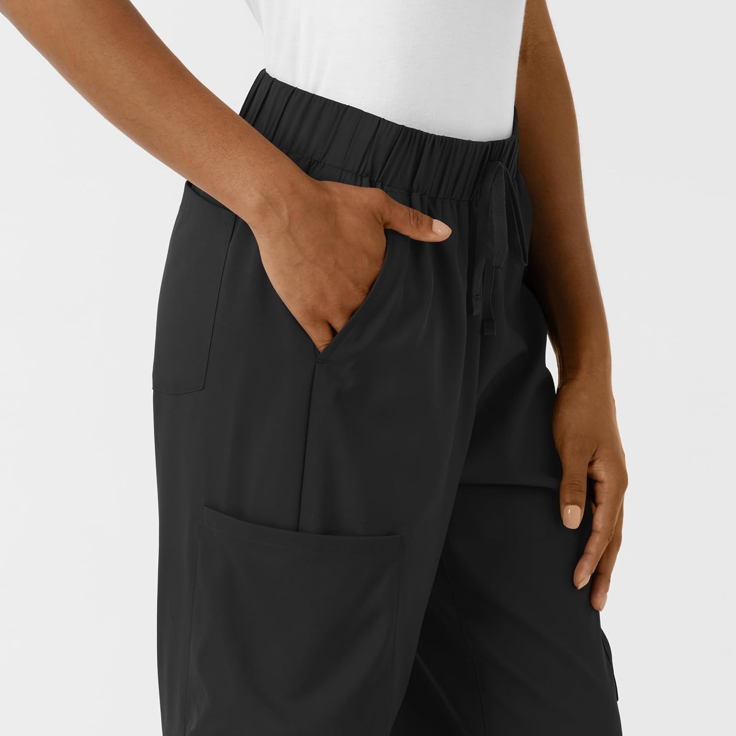image:imageWink Scrubs for Women Boundless Classic Wide Leg Cargo Pants with Full Drawstring and 8 PocketsBlack