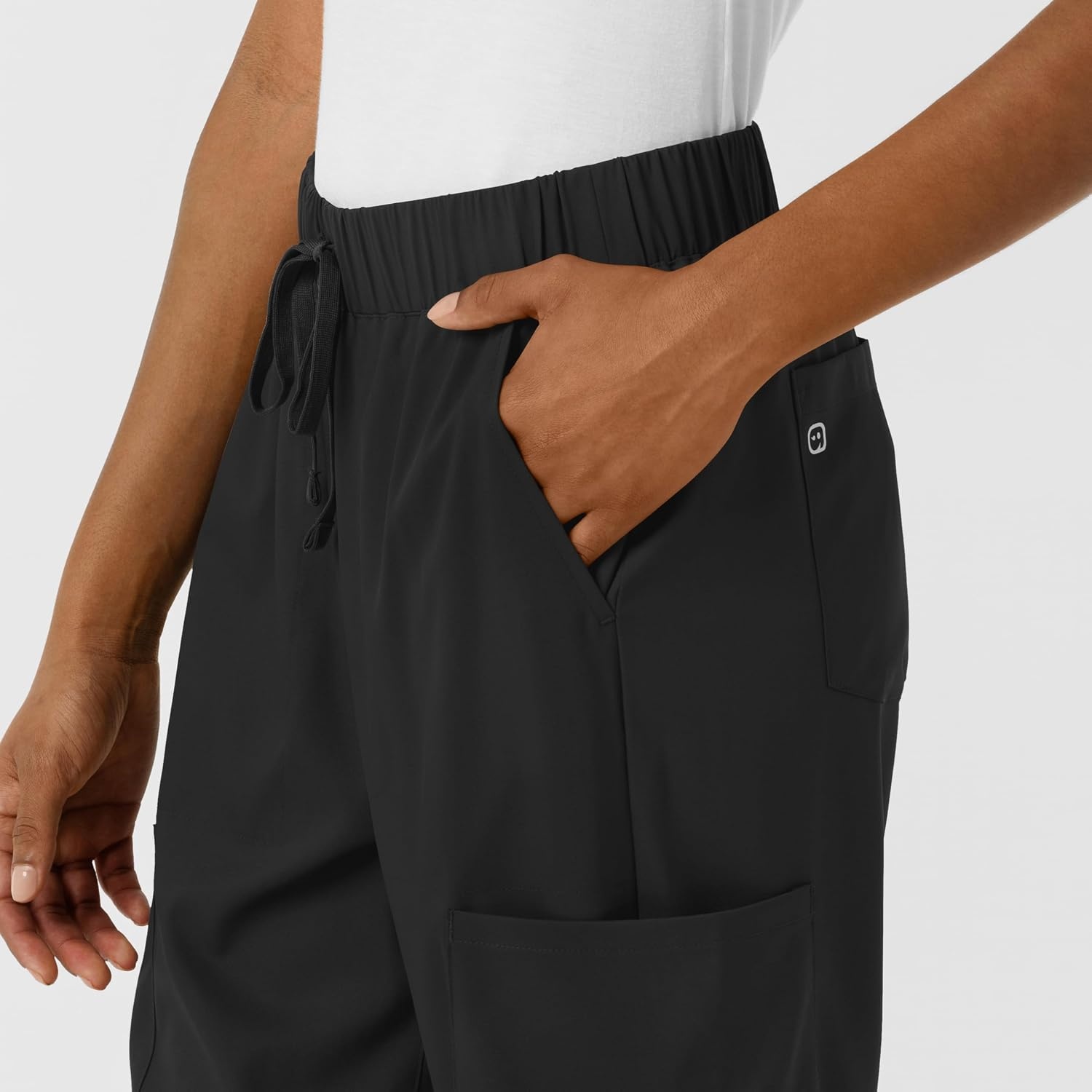 image:imageWink Scrubs for Women Boundless Classic Wide Leg Cargo Pants with Full Drawstring and 8 PocketsBlack