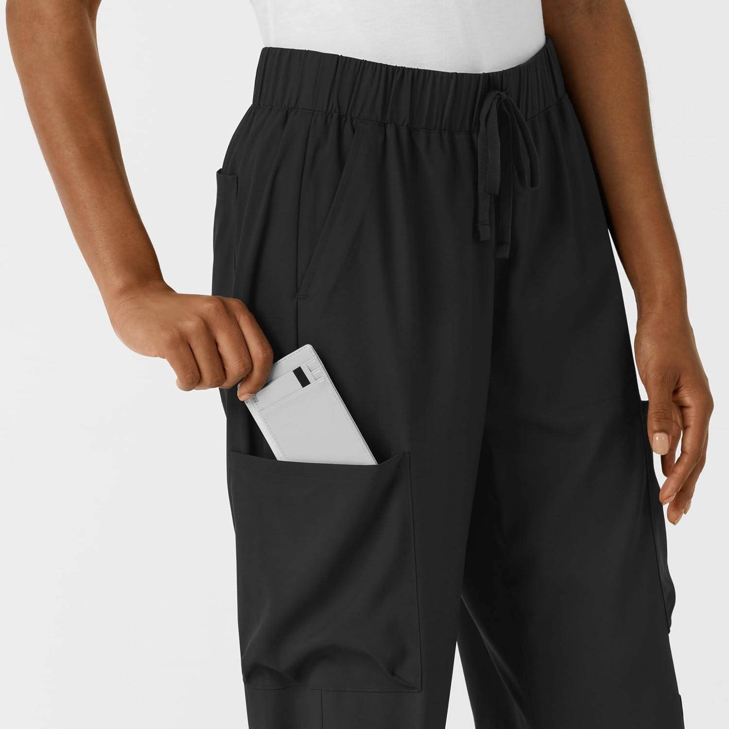 image:imageWink Scrubs for Women Boundless Classic Wide Leg Cargo Pants with Full Drawstring and 8 PocketsBlack