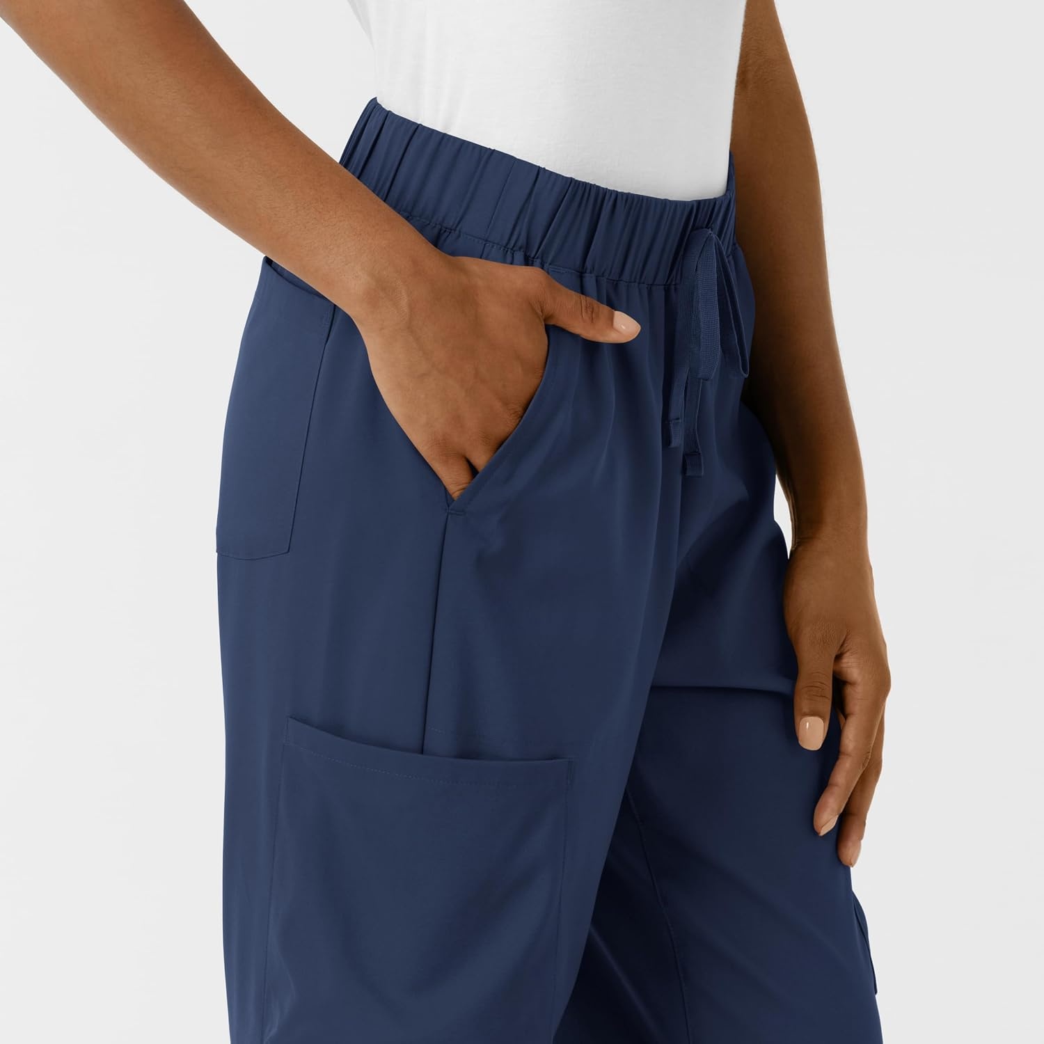 image:imageWink Scrubs for Women Boundless Classic Wide Leg Cargo Pants with Full Drawstring and 8 PocketsNavy