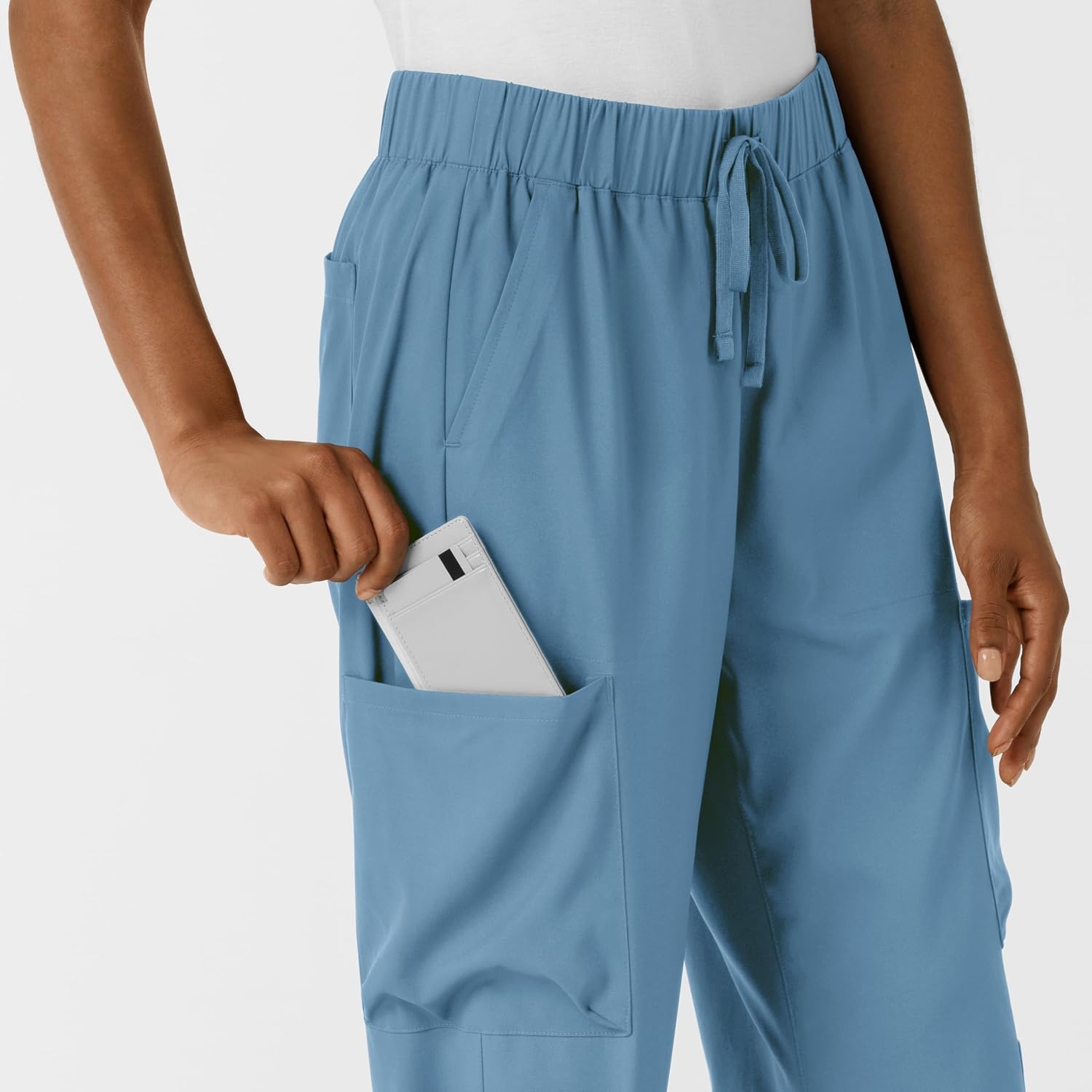 image:imageWink Scrubs for Women Boundless Classic Wide Leg Cargo Pants with Full Drawstring and 8 PocketsPacific Blue