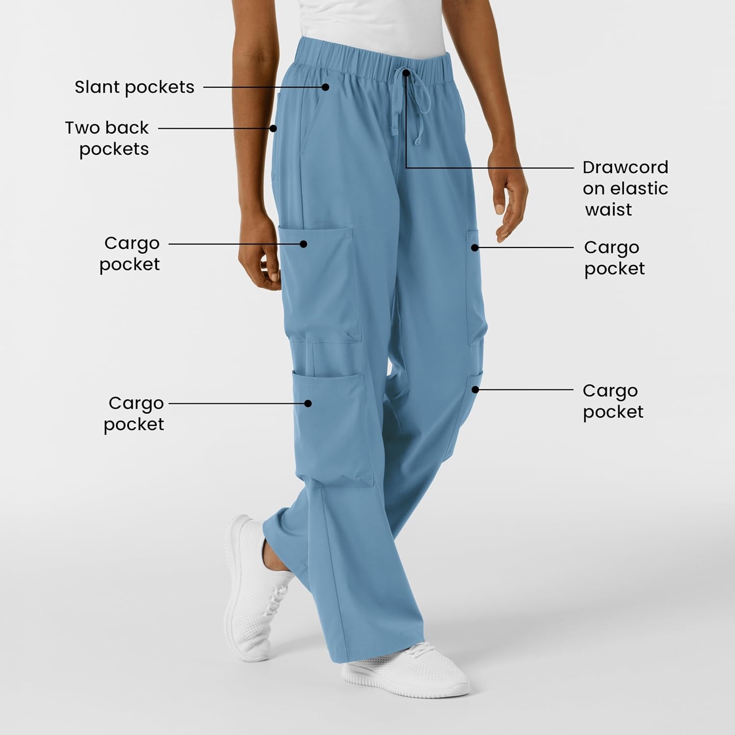 image:imageWink Scrubs for Women Boundless Classic Wide Leg Cargo Pants with Full Drawstring and 8 PocketsPacific Blue