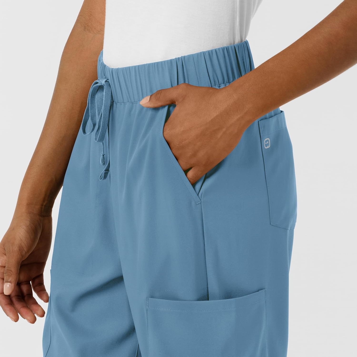 image:imageWink Scrubs for Women Boundless Classic Wide Leg Cargo Pants with Full Drawstring and 8 PocketsPacific Blue