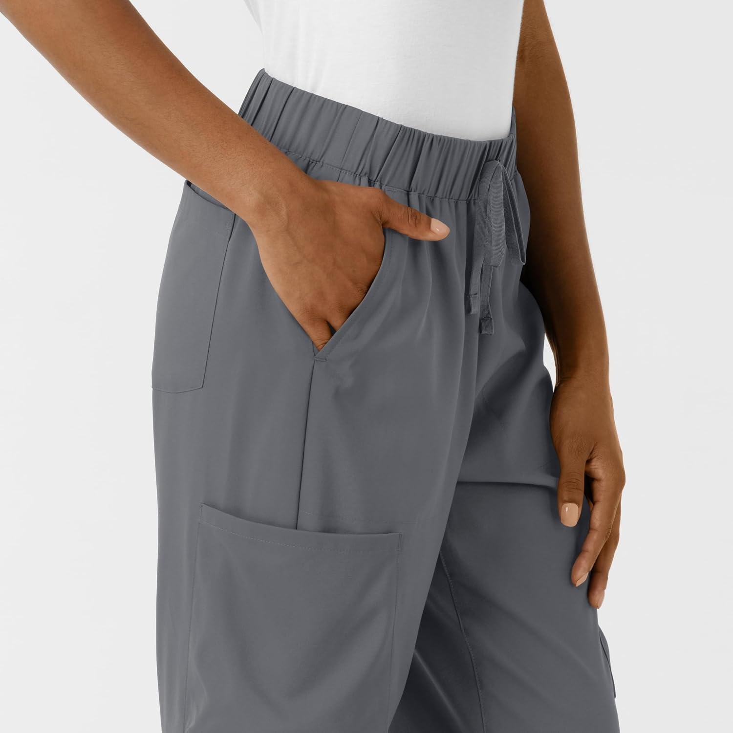 image:imageWink Scrubs for Women Boundless Classic Wide Leg Cargo Pants with Full Drawstring and 8 PocketsPewter