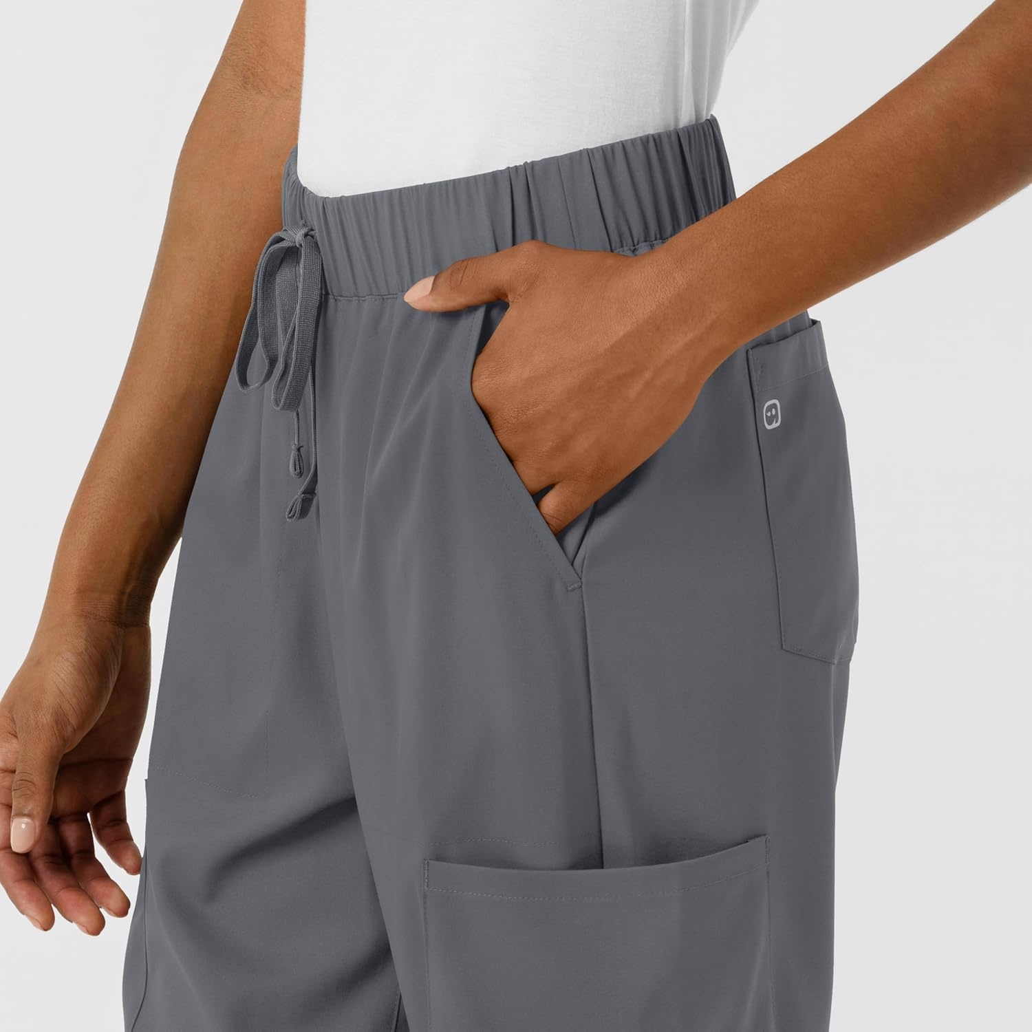 image:imageWink Scrubs for Women Boundless Classic Wide Leg Cargo Pants with Full Drawstring and 8 PocketsPewter