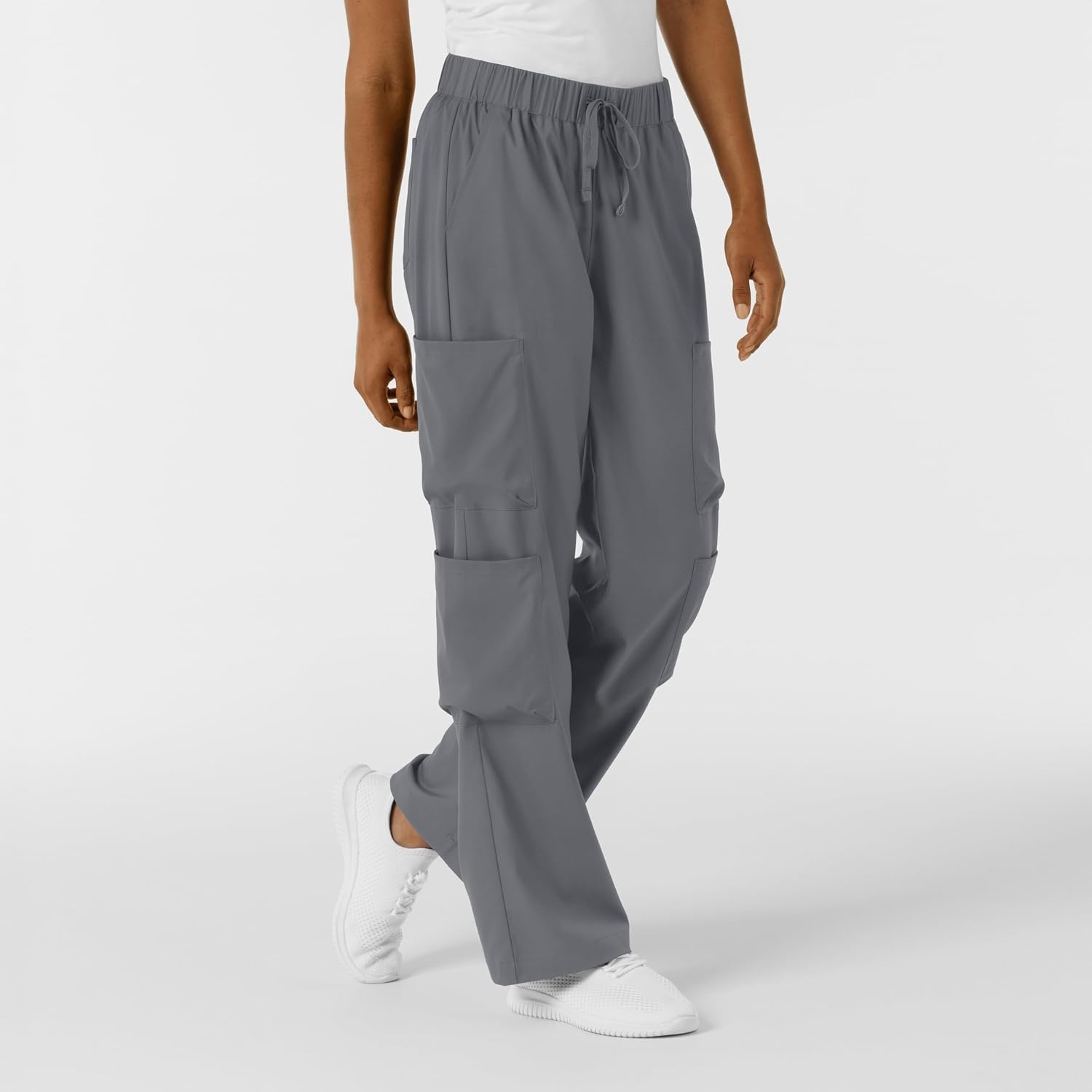 image:imageWink Scrubs for Women Boundless Classic Wide Leg Cargo Pants with Full Drawstring and 8 PocketsPewter