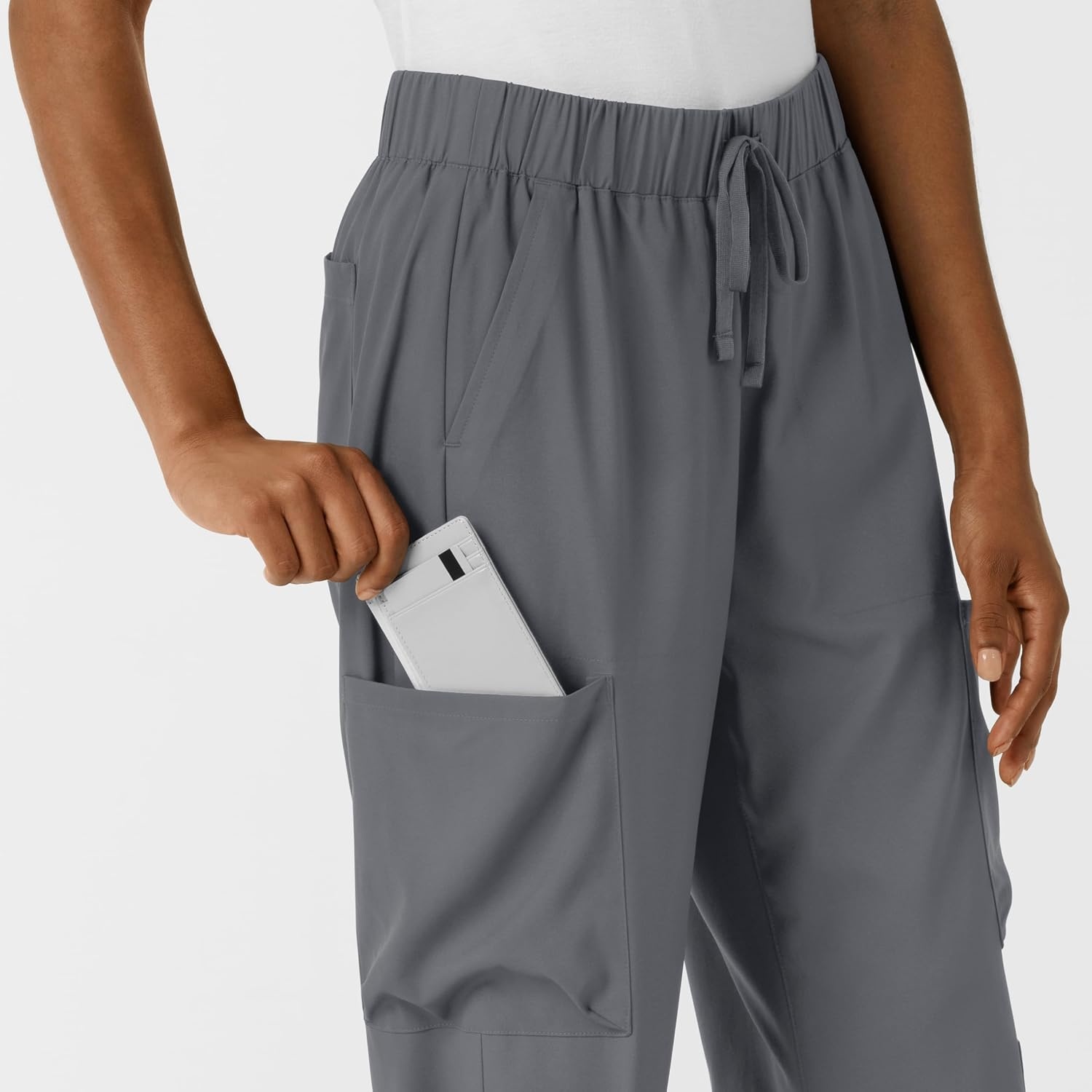 image:imageWink Scrubs for Women Boundless Classic Wide Leg Cargo Pants with Full Drawstring and 8 PocketsPewter