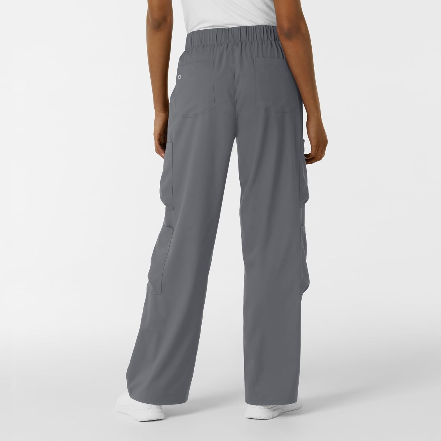 image:imageWink Scrubs for Women Boundless Classic Wide Leg Cargo Pants with Full Drawstring and 8 PocketsPewter