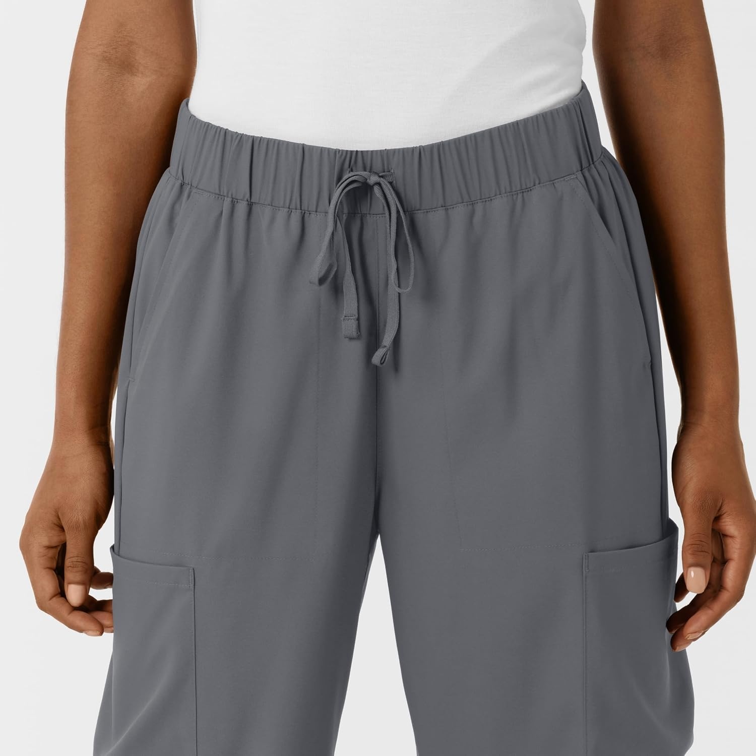 image:imageWink Scrubs for Women Boundless Classic Wide Leg Cargo Pants with Full Drawstring and 8 PocketsPewter