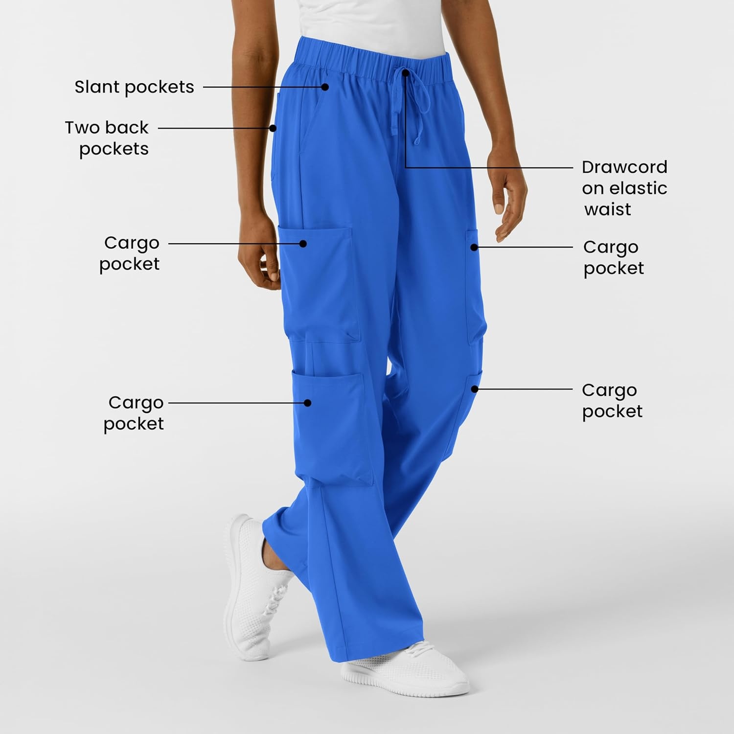 image:imageWink Scrubs for Women Boundless Classic Wide Leg Cargo Pants with Full Drawstring and 8 PocketsRoyal