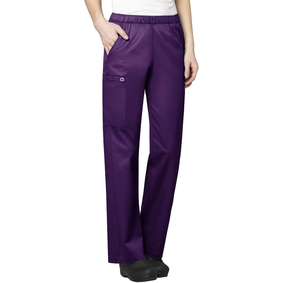 image:imageWink Scrubs for Women Boundless Classic Wide Leg Cargo Pants with Full Drawstring and 8 PocketsEggplant
