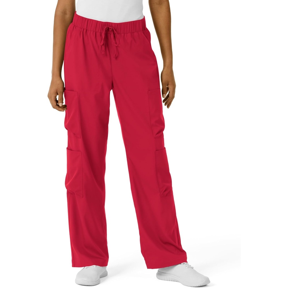 image:imageWink Scrubs for Women Boundless Classic Wide Leg Cargo Pants with Full Drawstring and 8 PocketsRed