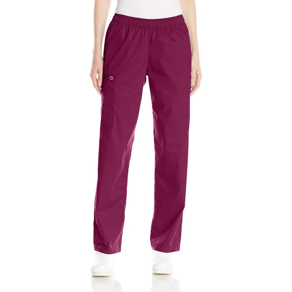 image:imageWink Scrubs for Women Boundless Classic Wide Leg Cargo Pants with Full Drawstring and 8 PocketsWine
