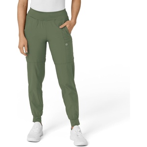 WINK Scrubs for Women, W123, Comfort Waist Cargo Joggers Pants with 8 Pockets(Olive)