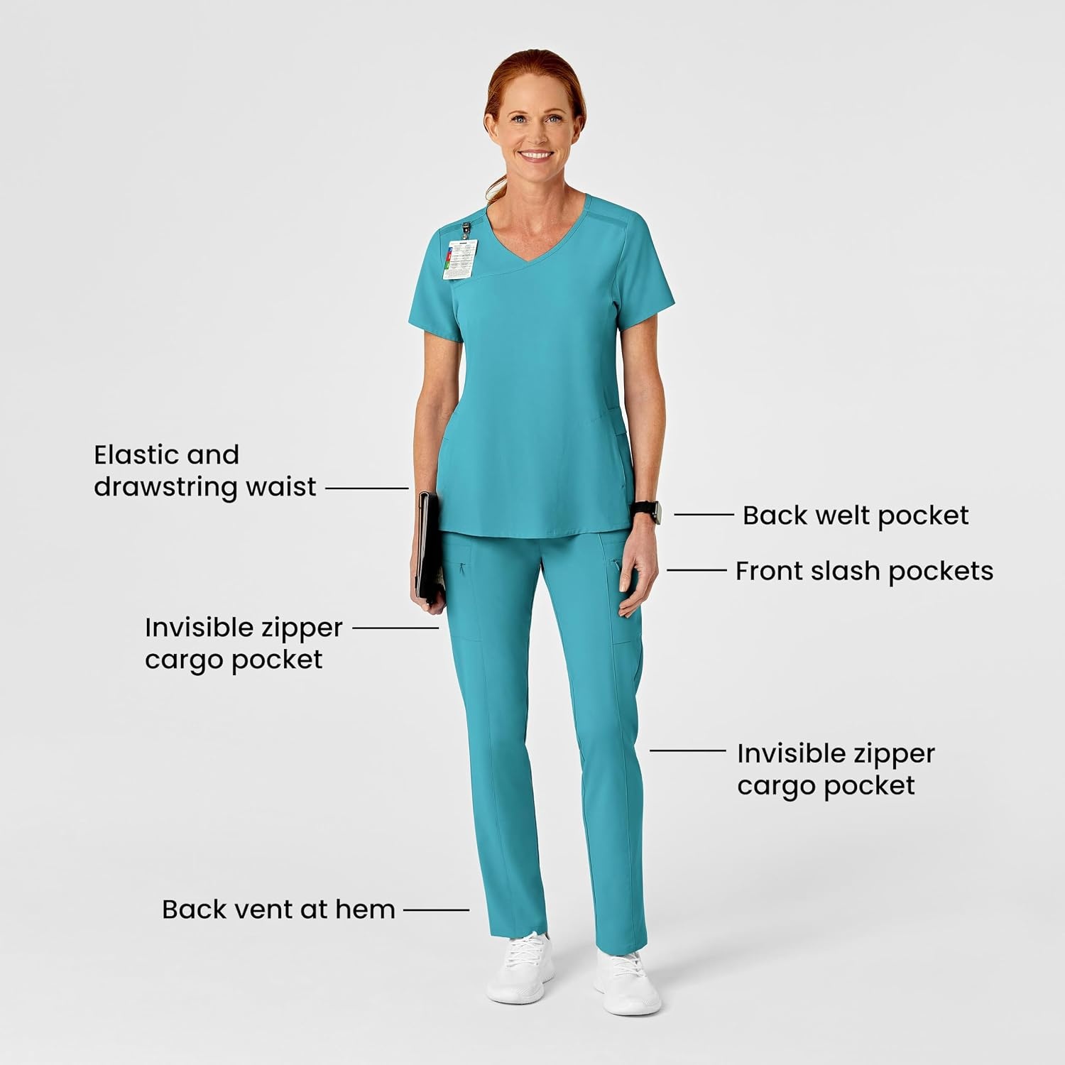 image:imageWINK Renew Womens High Waist Slim Leg Scrub PantTeal Blue