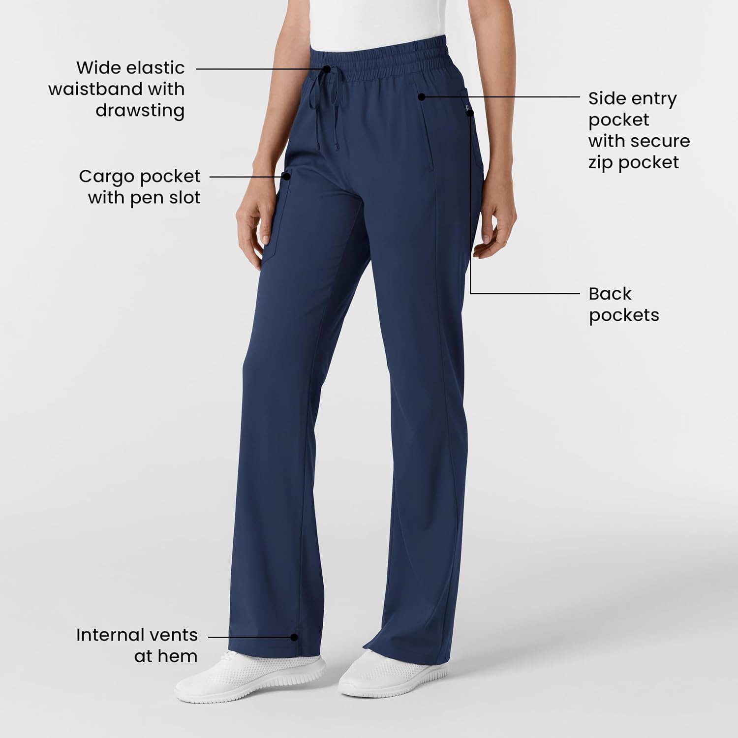 image:imageWINK Scrubs for Women Boundless Bootcut Pants with Drawstring and 6 PocketsNavy